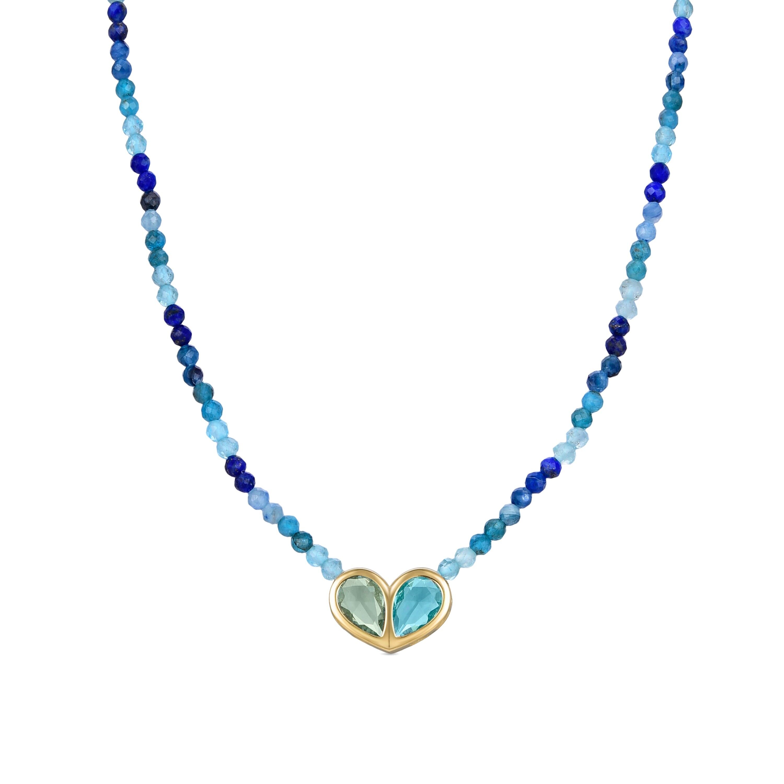 Collier en argent sterling 925 avec zircone aigue-marine fini en or jaune 18 carats - Nosty