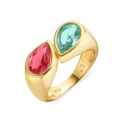 925 Sterling Silver Ring with Blue and Pink Hydrothermal Quartz finished in 18K yellow gold - Nosty
