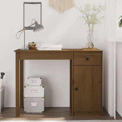 Scrivania Marrone Miele 100x50x75 cm Legno Massello Pino