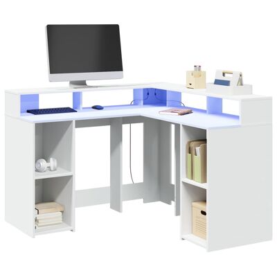 Scrivania con luci LED Bianco 130x130x91 cm Legno ingegnerizzato