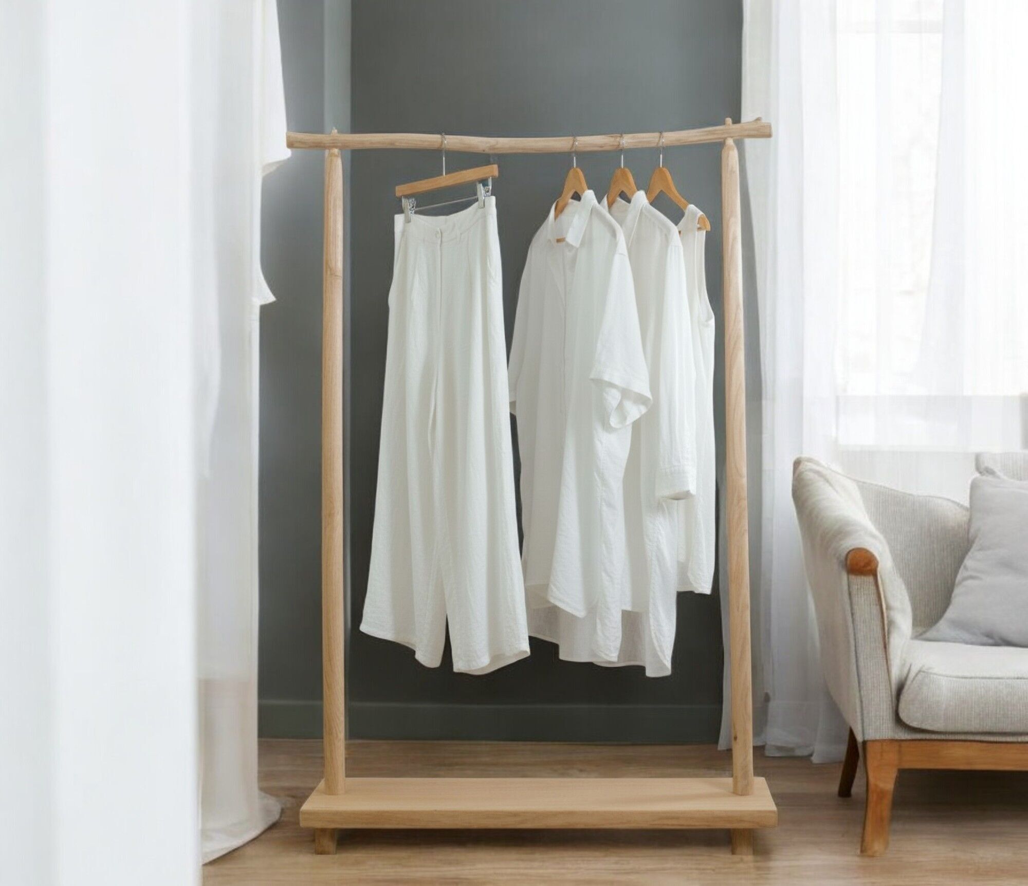 Natural wooden clothes rack