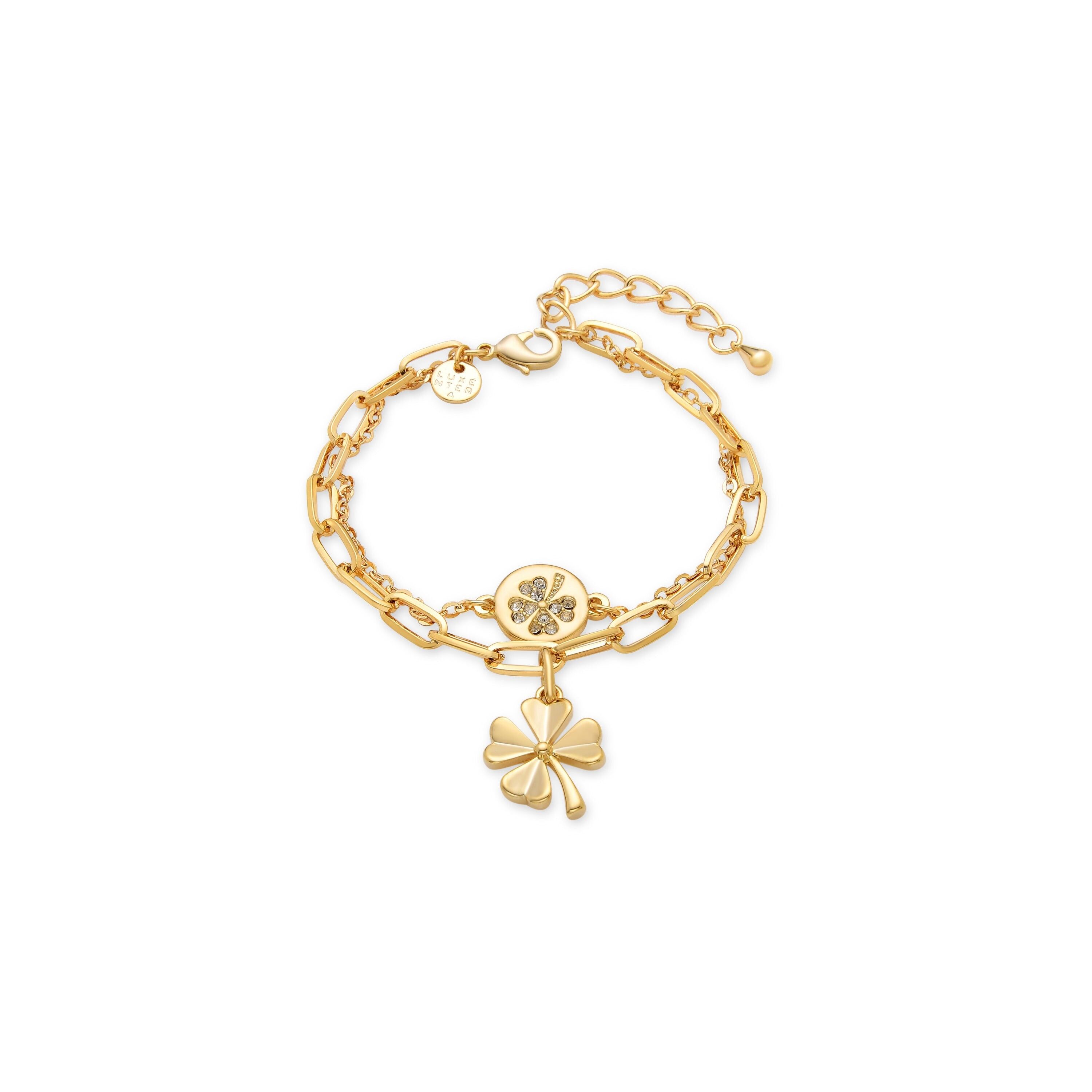 Glänzendes Zirkonia-Armband aus 18 Karat Gelbgold – Blume