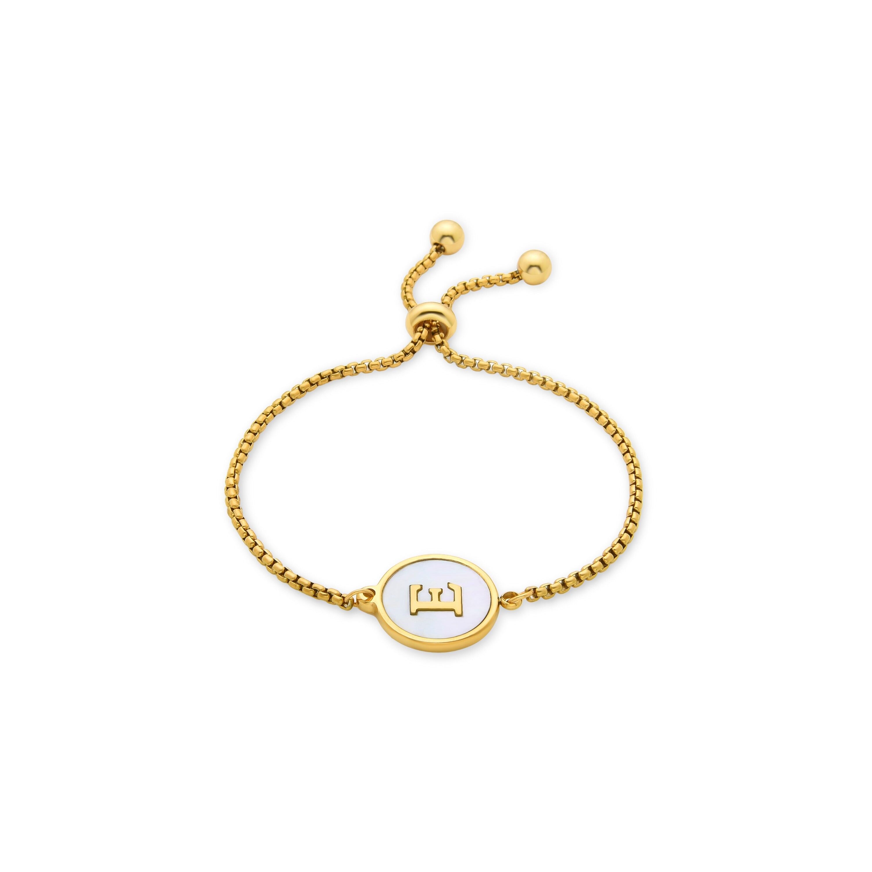 Weißes Perlmuttarmband aus 18 Karat Gelbgold – Alphabet