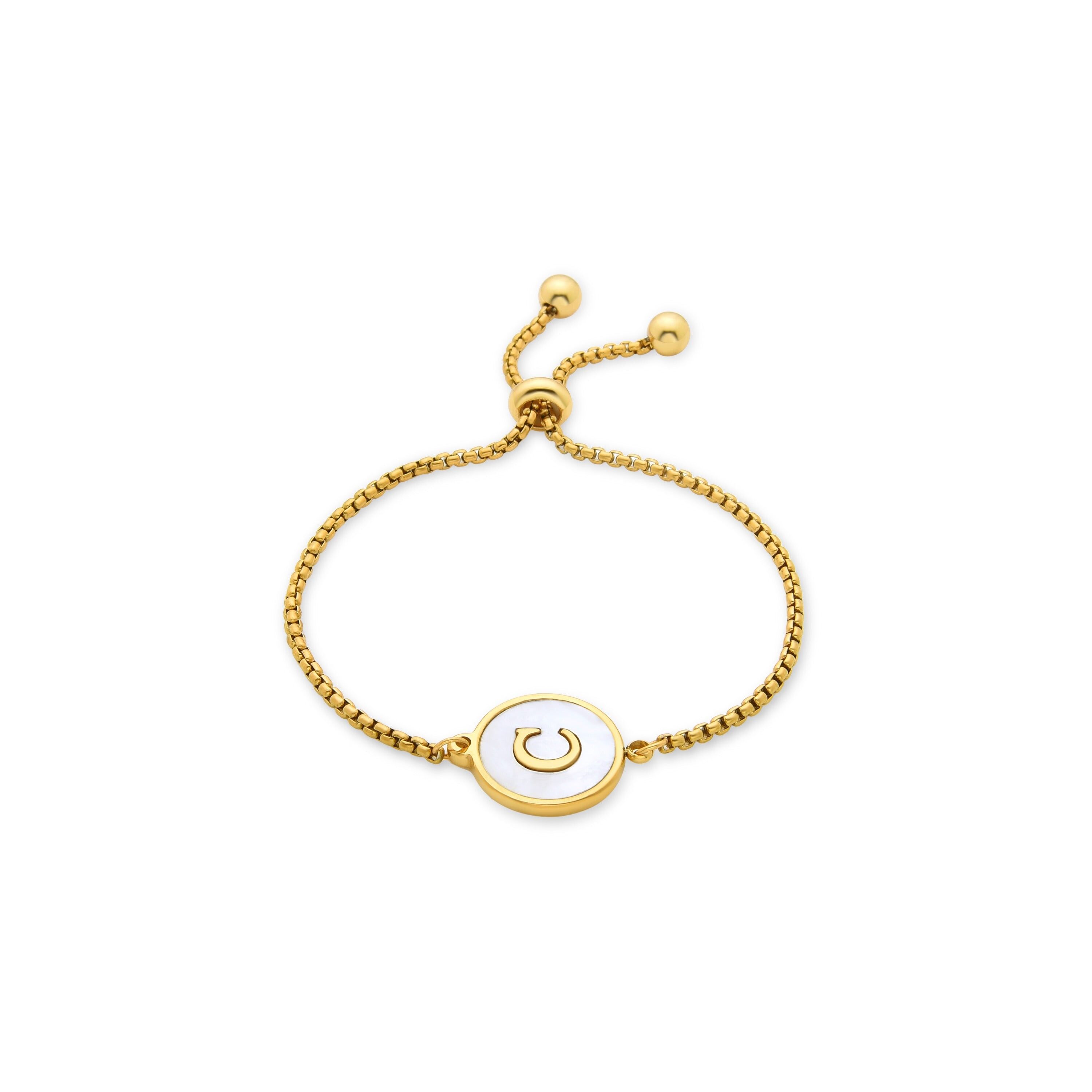 Weißes Perlmuttarmband aus 18 Karat Gelbgold – Alphabet