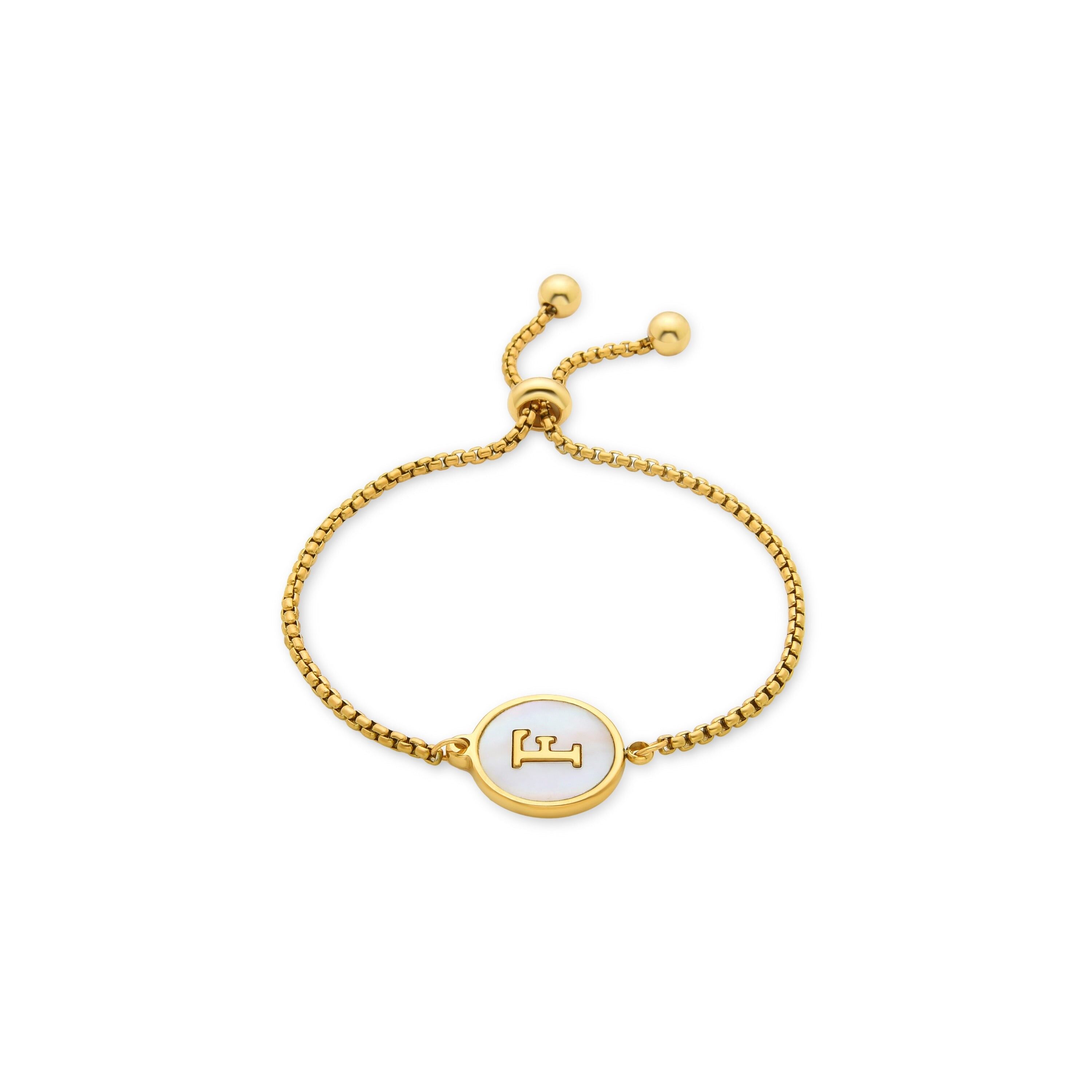 Weißes Perlmuttarmband aus 18 Karat Gelbgold – Alphabet