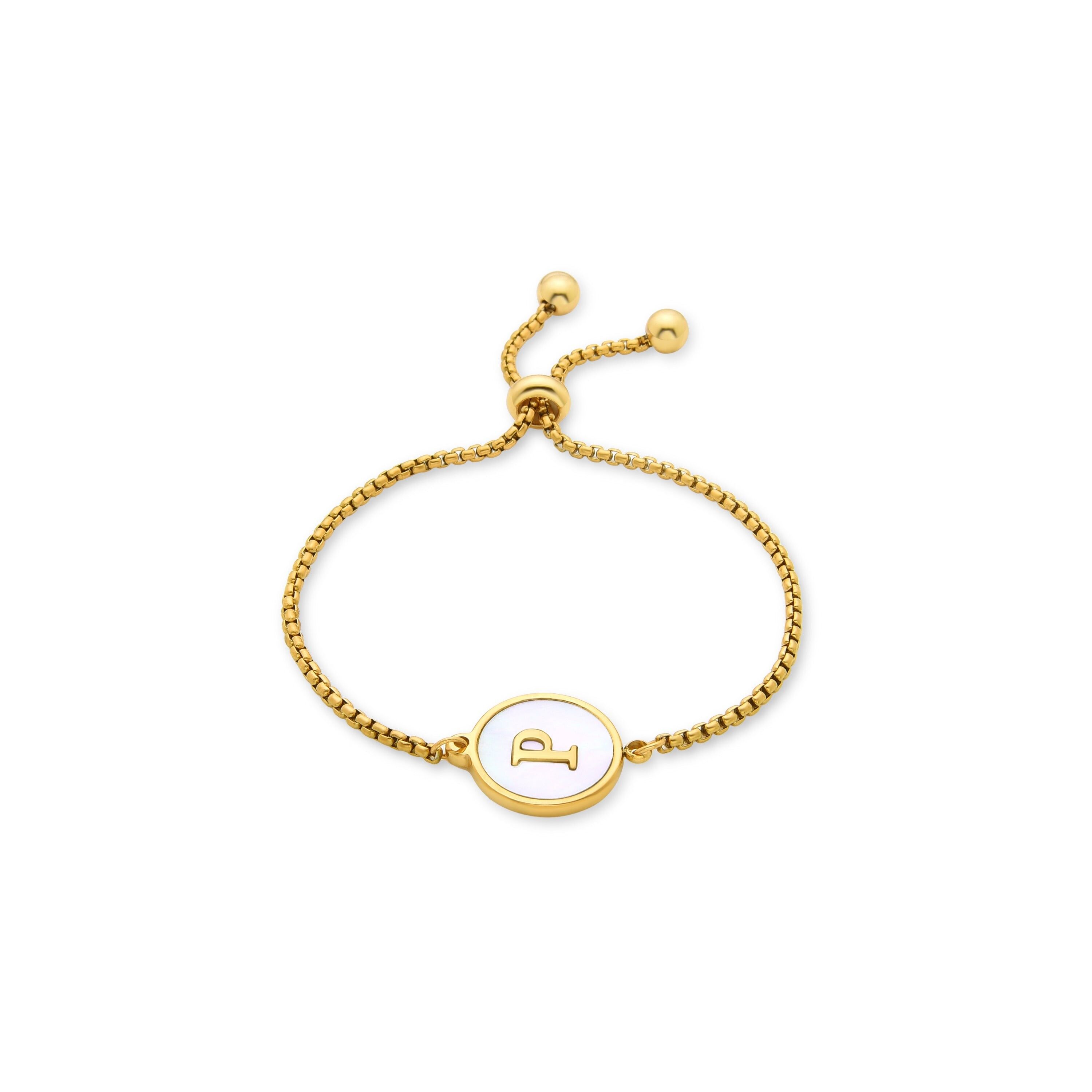 Weißes Perlmuttarmband aus 18 Karat Gelbgold – Alphabet