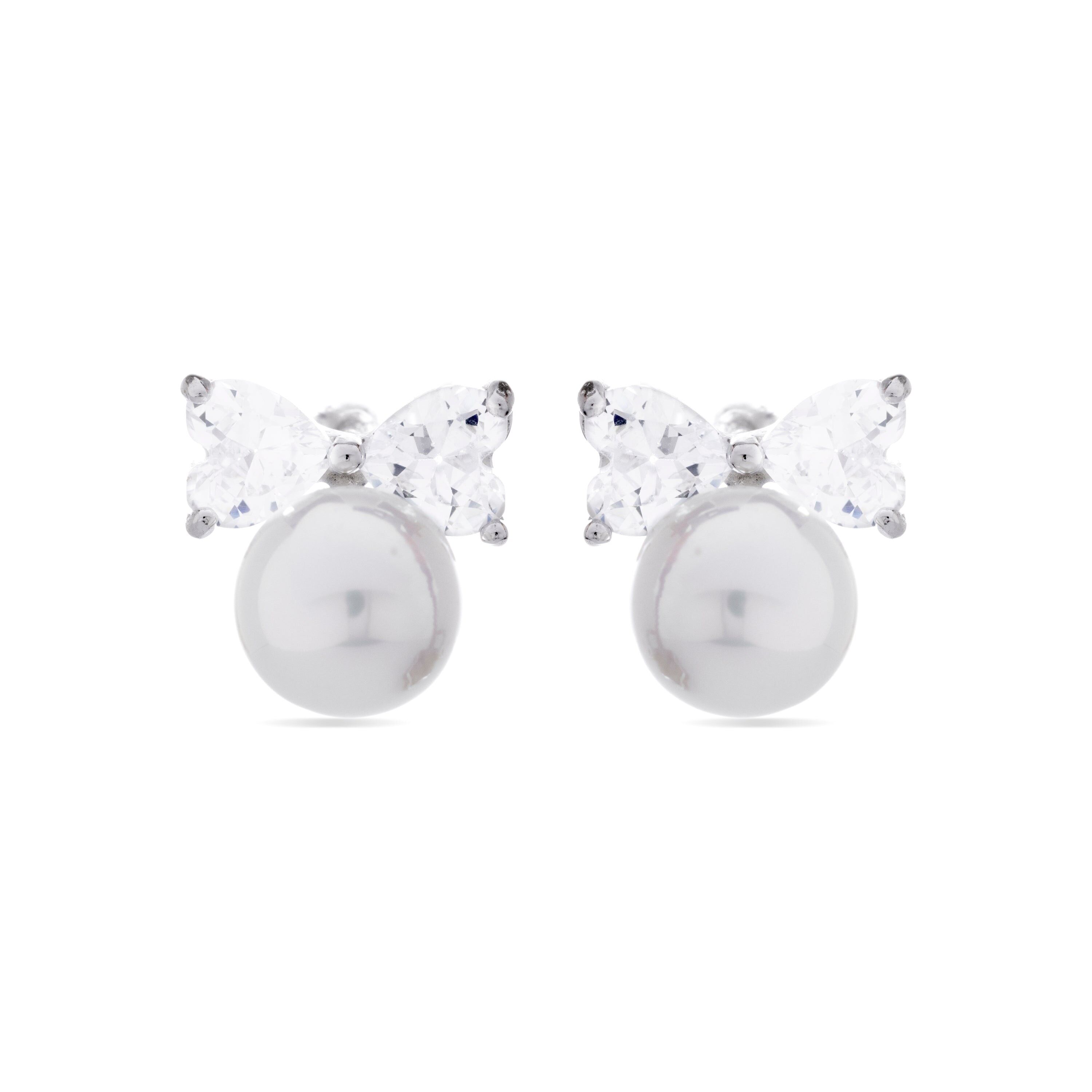 Orecchini in Argento 925 con Perla Bianca rifinita in rodio - Theria