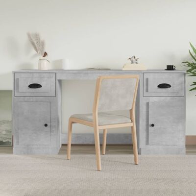 Bureau avec armoire en bois d'ingénierie gris béton