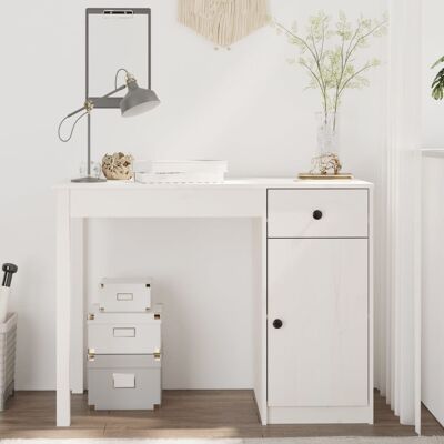 Scrivania Bianca 100x50x75 cm Legno Massello Pino