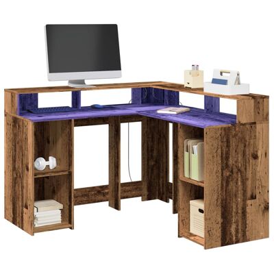 Scrivania con luci LED Old Wood 130x130x91 cm Legno ingegnerizzato
