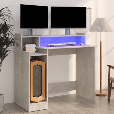 Bureau avec lumières LED Gris béton 97x45x90 cm Bois composite