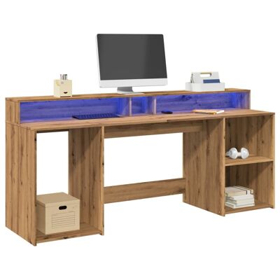 Escritorio con luces LED Roble Artisian 200x55x91 cm Madera de ingeniería
