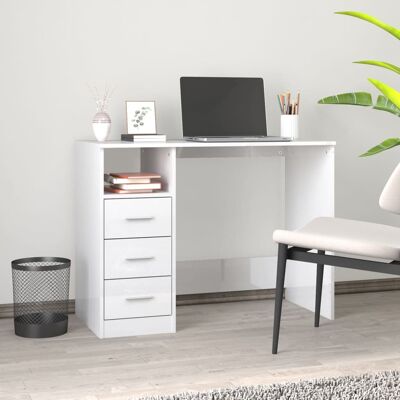 Scrivania con cassetti Bianco lucido 102x50x76 cm Legno ingegnerizzato