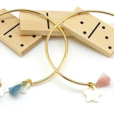 Pulsera esclava de nácar dorado y pompones