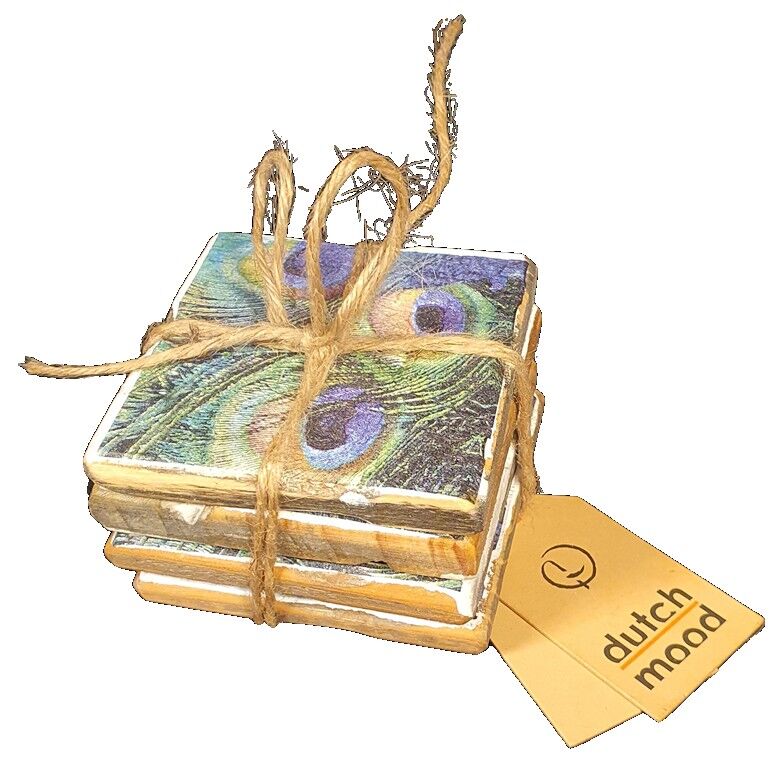 juego de posavasos/4 plumas de pavo real