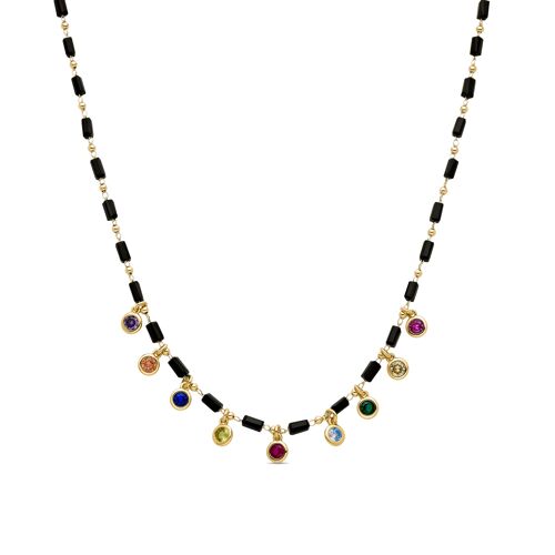 Collar de Plata de Ley 925 con Circonita Multicolor acabado en oro amarillo de 18K - Vusak