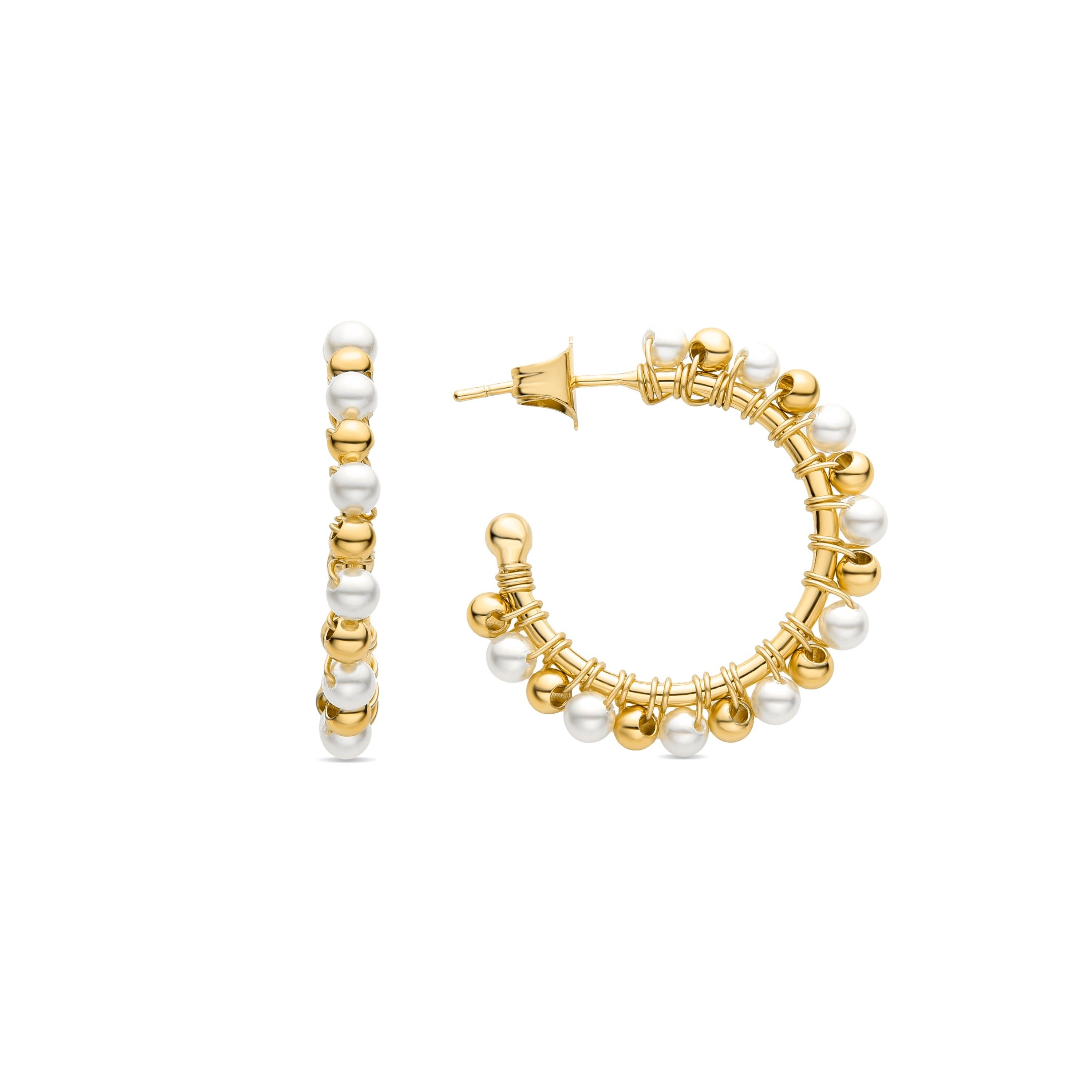 Orecchini di perle bianche rifiniti in oro giallo 18 carati - Aiel