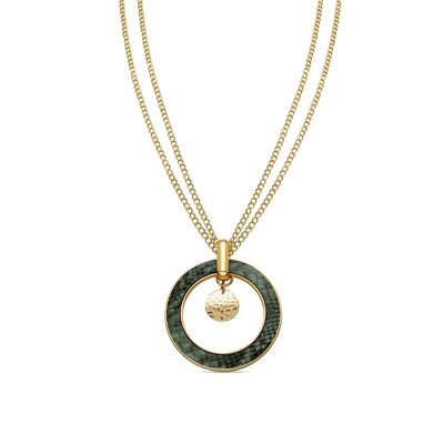 Collar de Cuero Verde Claro acabado en oro amarillo de 18K - Amta