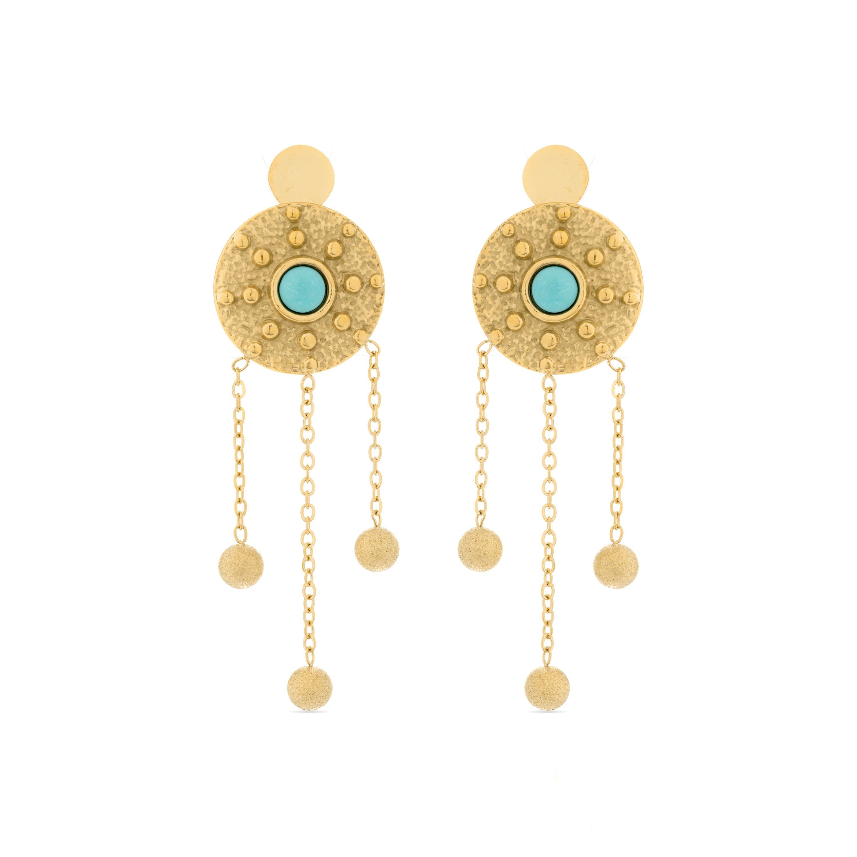 Orecchini con turchese rifiniti in oro giallo 18 carati - Mudat