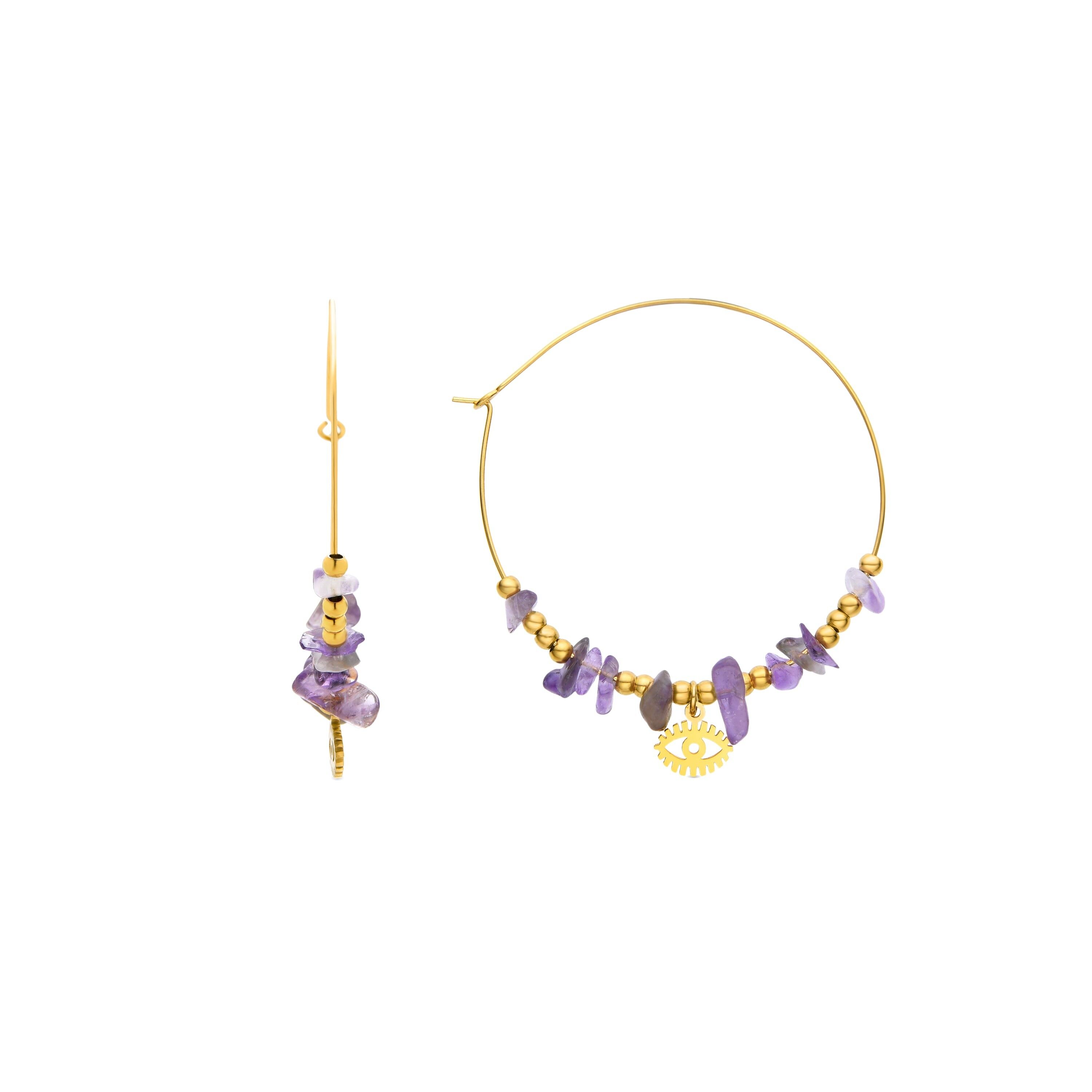 Orecchini con ametista naturale rifiniti in oro giallo 18 carati - Rukra