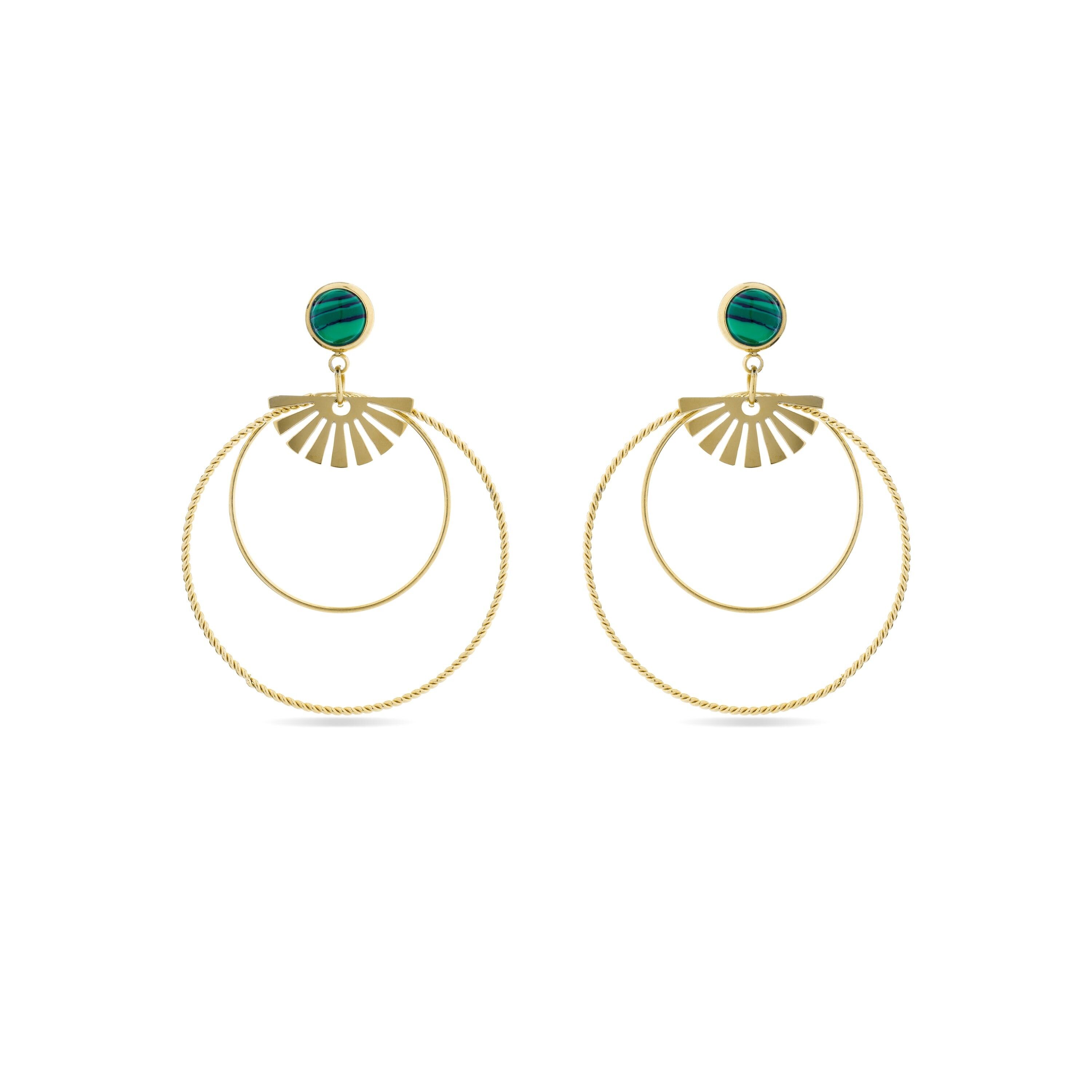 Malachite earrings finished in 18K yellow gold - Mobu