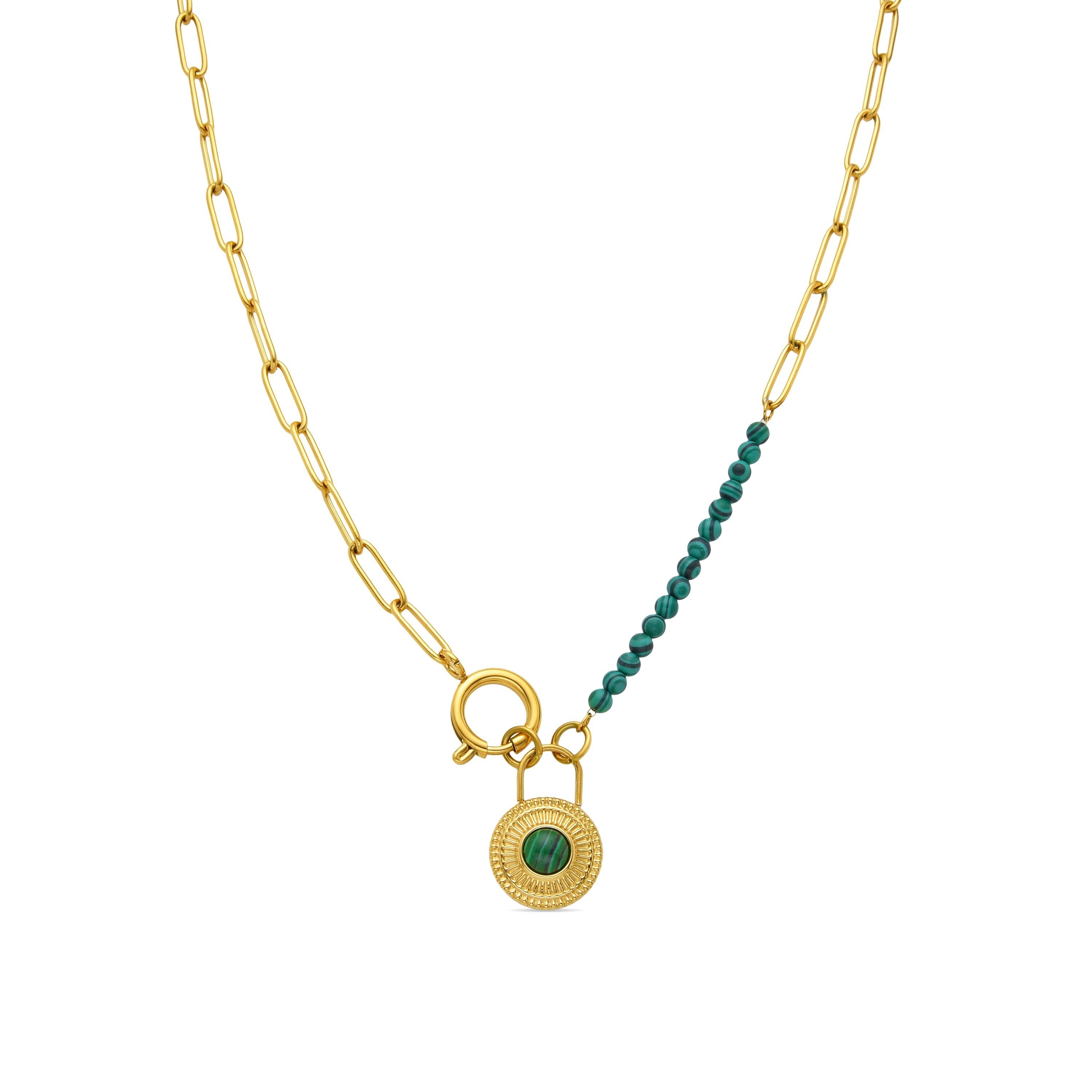 Collana in malachite rifinita in oro giallo 18 carati - Mossir