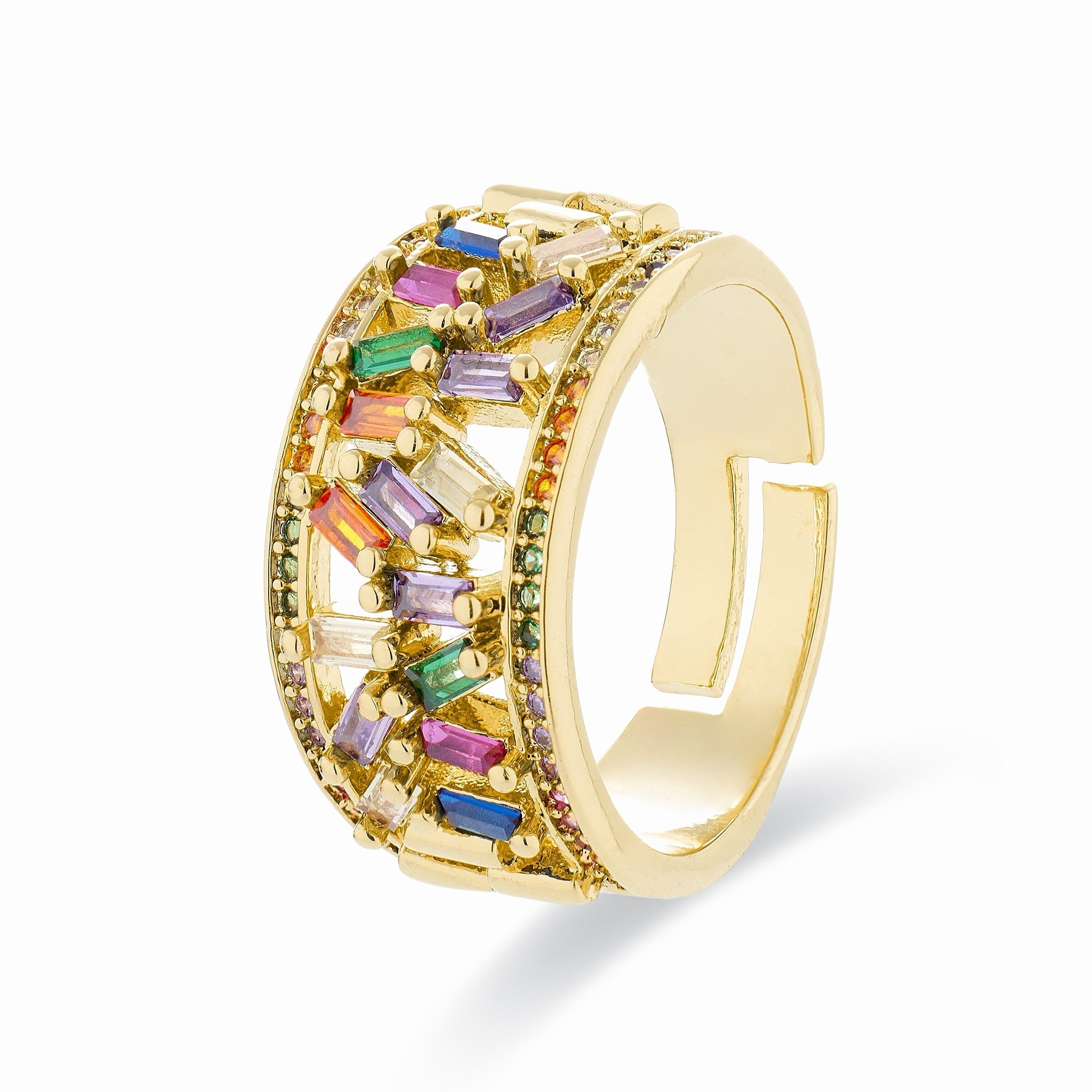 Ring mit mehrfarbigem Zirkonia aus 18-karätigem Gelbgold – Fabeu