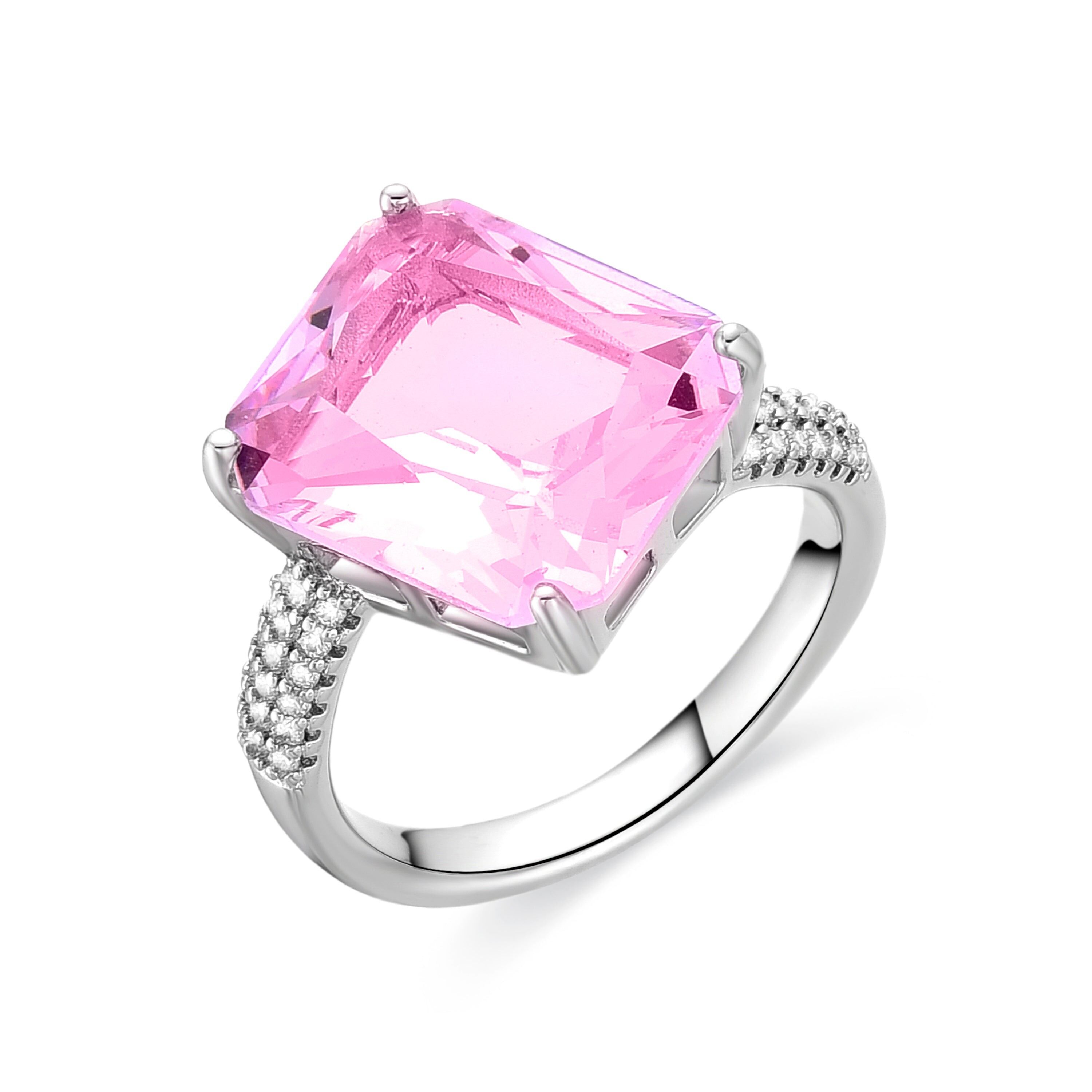 Ring mit rosafarbenem Zirkon, rhodiniert – Anfay