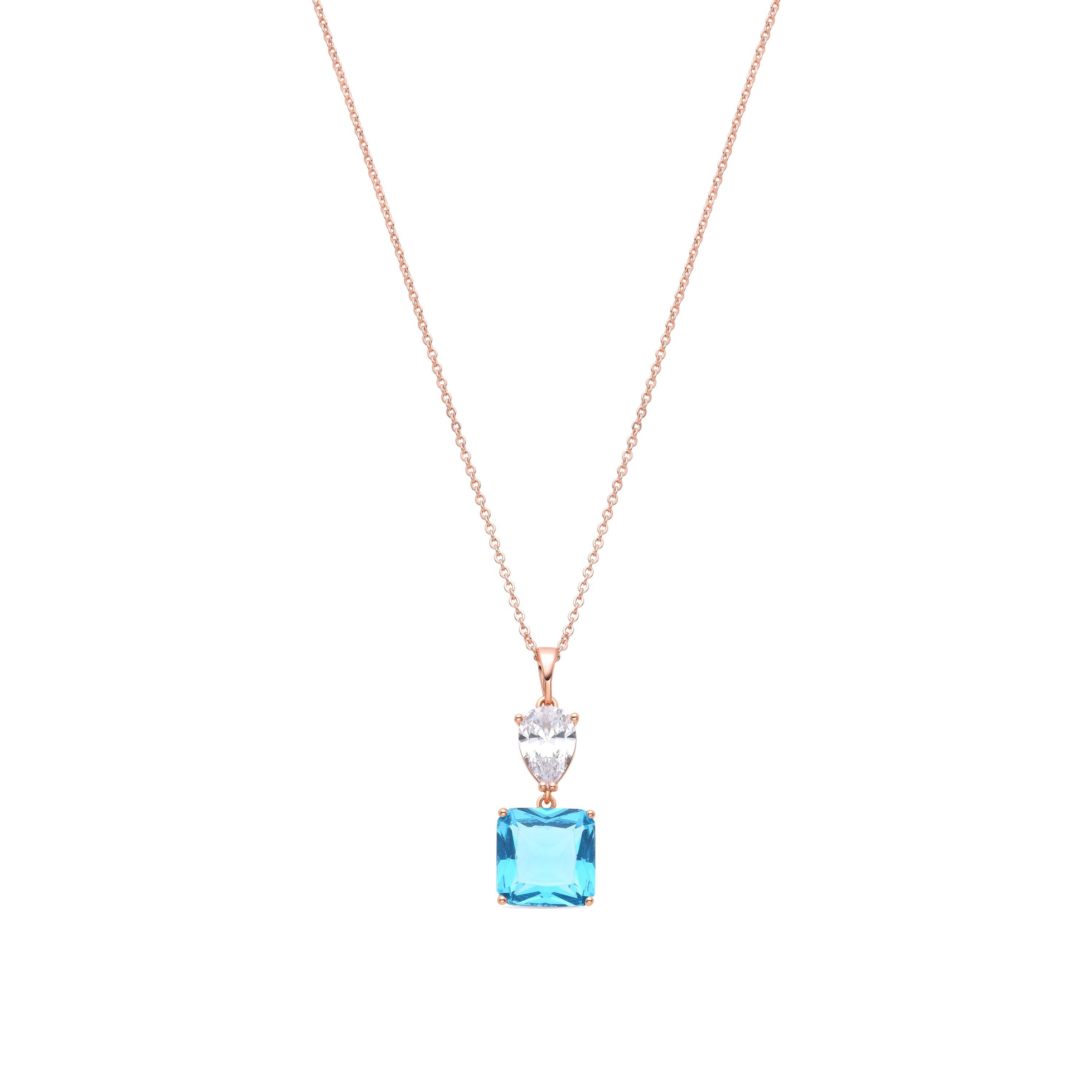 Collana con Topazio Azzurro Zirconia rifinita in oro giallo 18 carati - Bizex