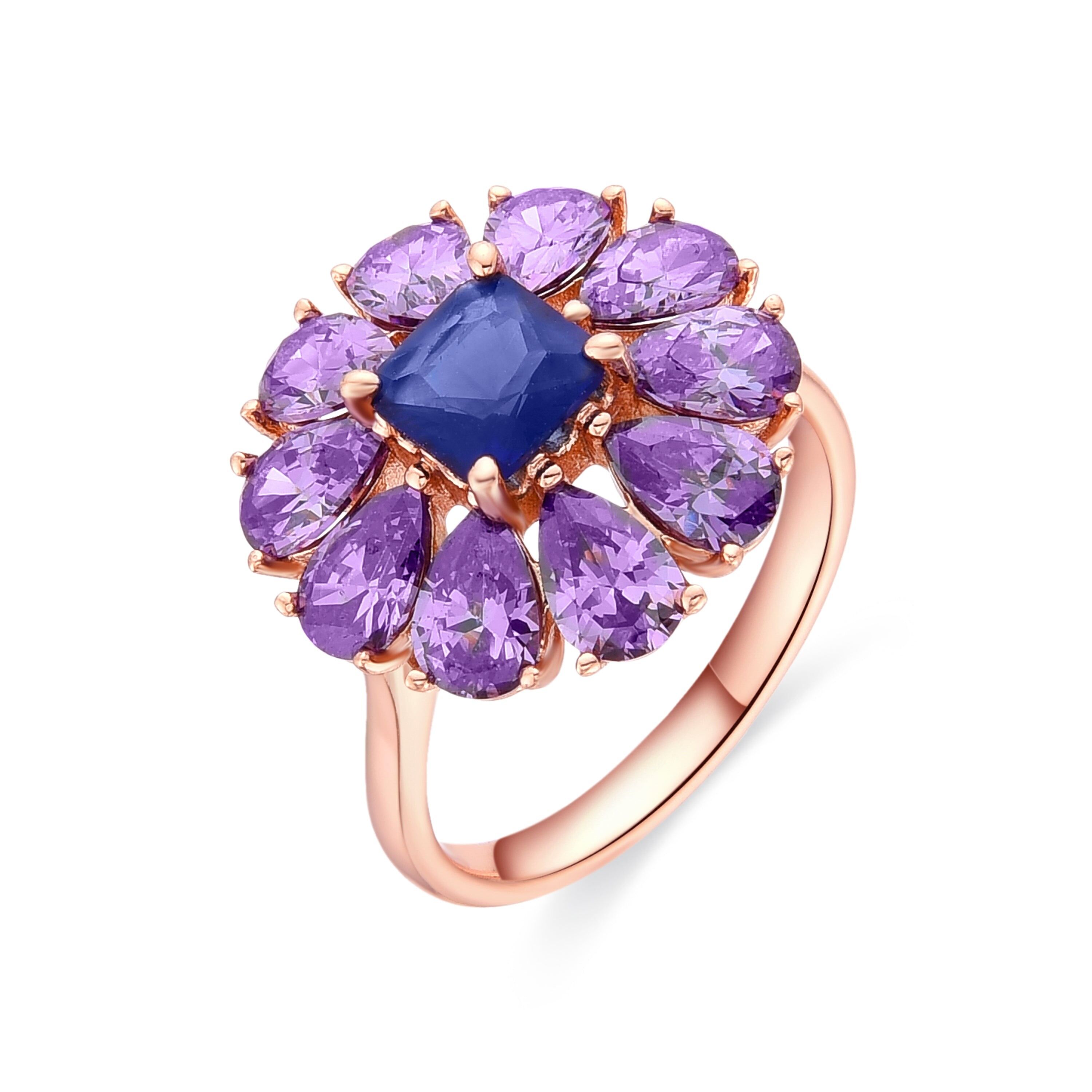 Anello con Zirconi Ametista rifinito in oro giallo 18 carati - Dutak