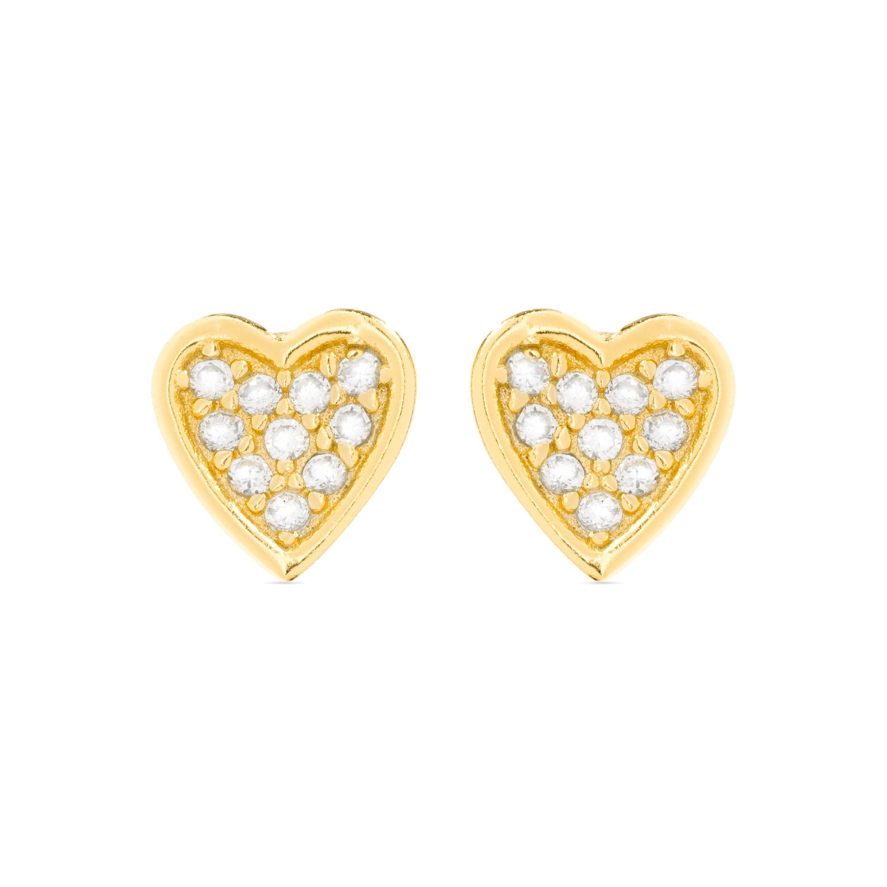 Orecchini in argento sterling 925 e zirconi lucenti rifiniti in oro giallo 18 carati - Cuore