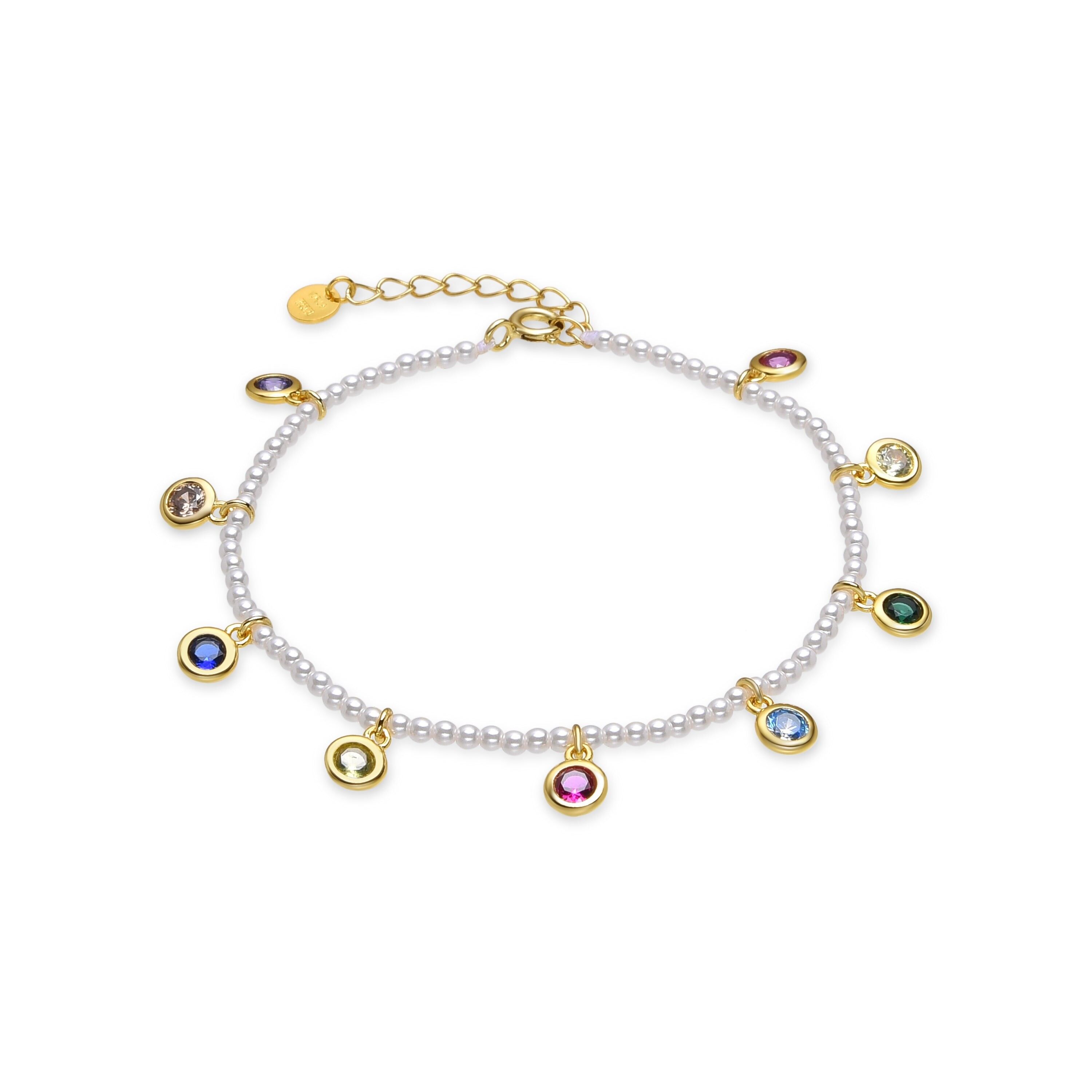 Bracciale in argento sterling 925 e perle bianche rifinito in oro giallo 18 carati - Alori