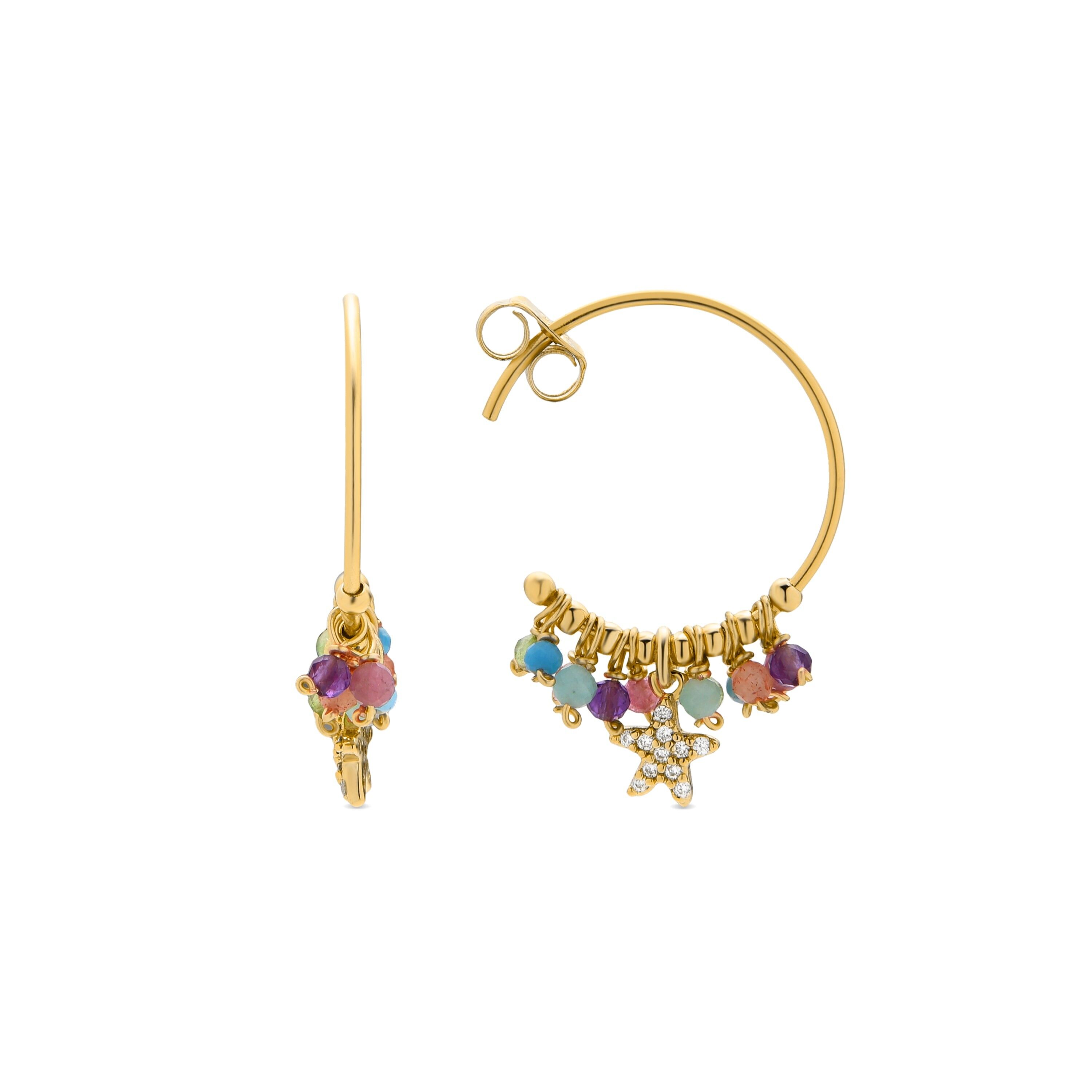 Orecchini in argento sterling 925 e cristalli multicolori rifiniti in oro giallo 18 carati - Stella