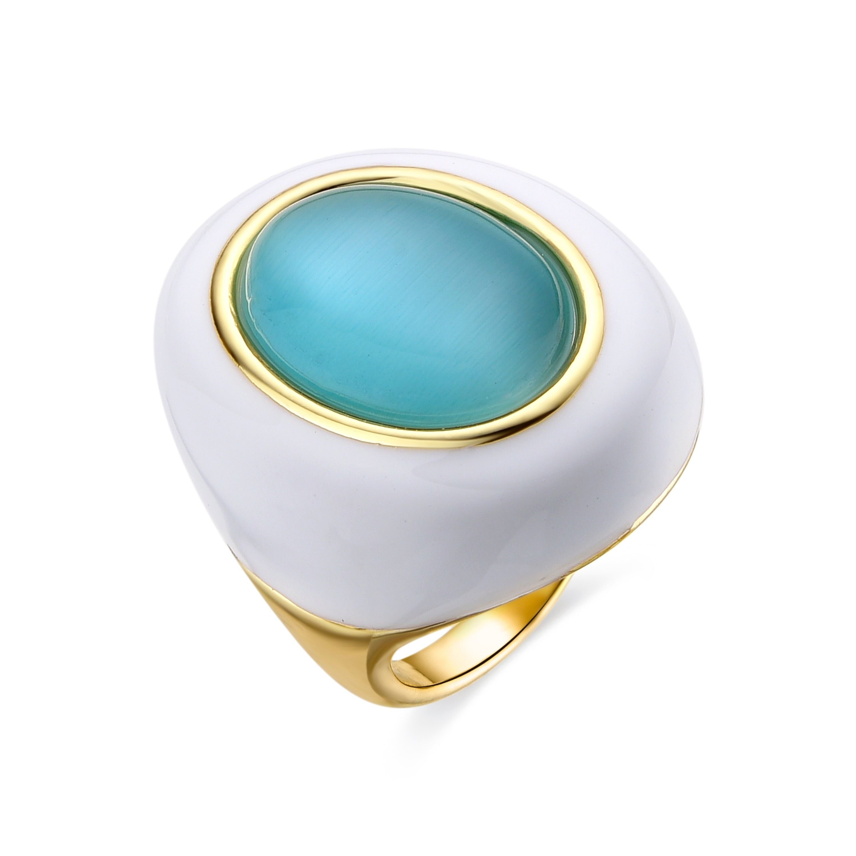 Anello occhio di gatto blu rifinito in oro giallo 18 carati - Nadic