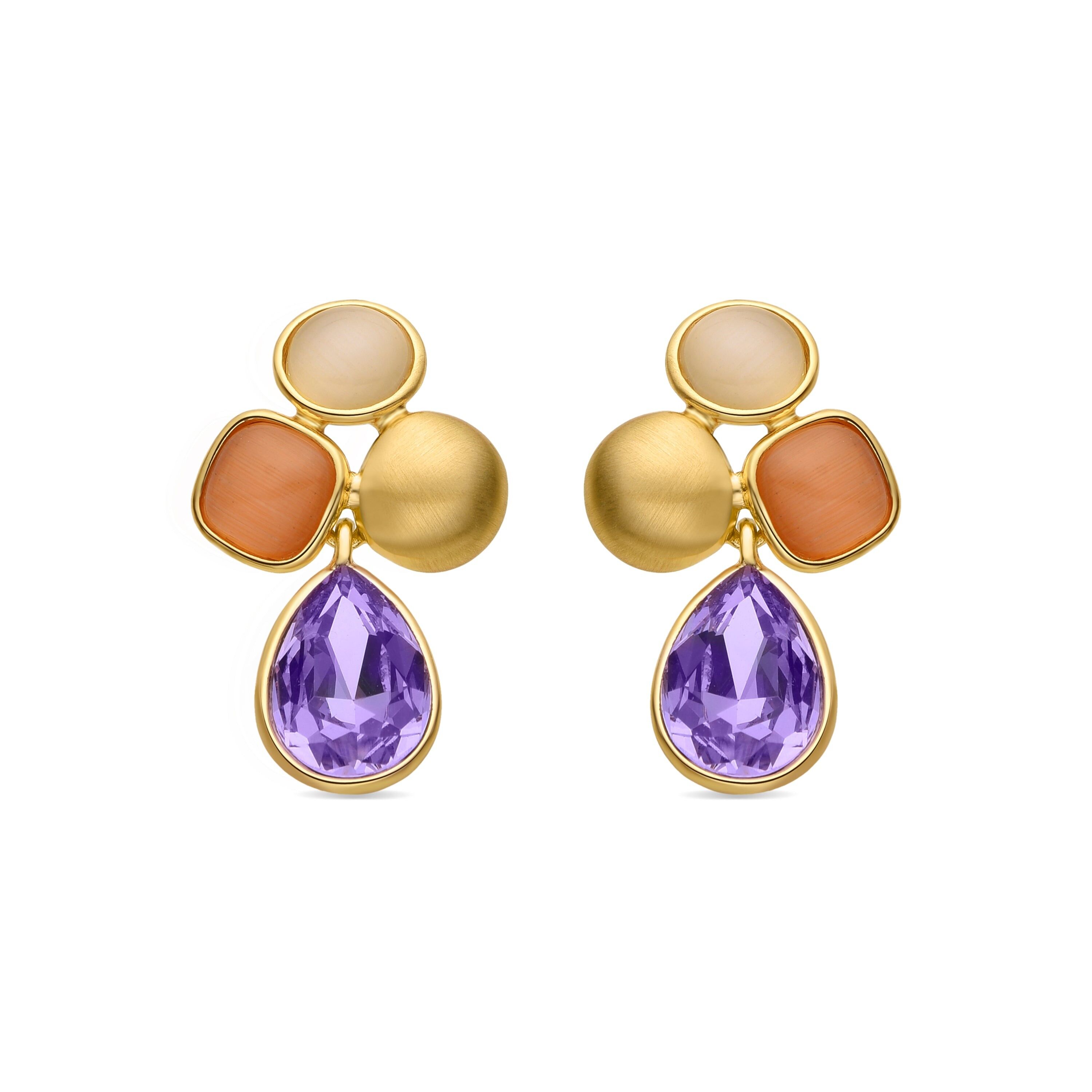 Orecchini di cristallo viola rifiniti in oro giallo 18 carati - Vargae