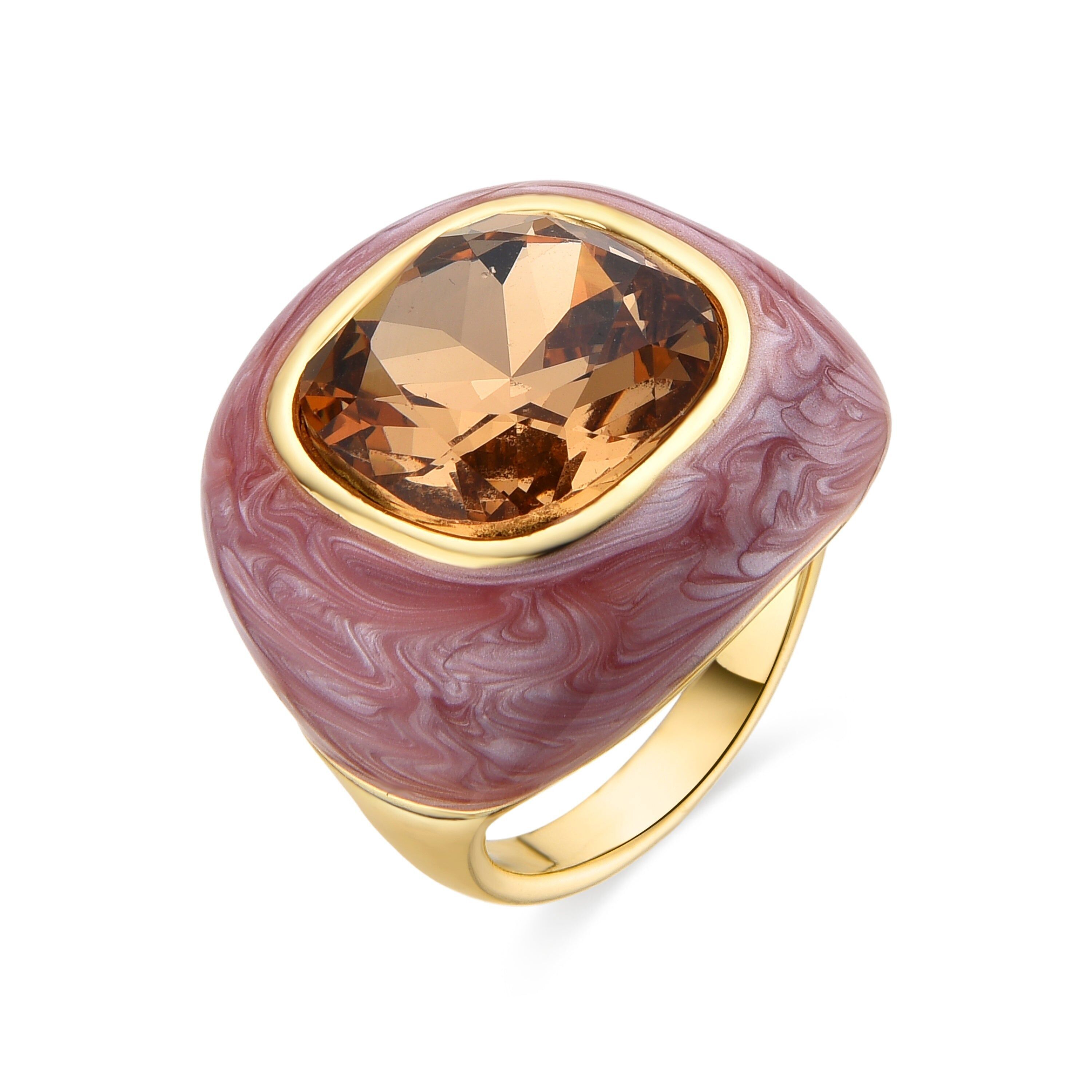 Anello Champagne Zirconia rifinito in oro giallo 18 carati - Drogolo