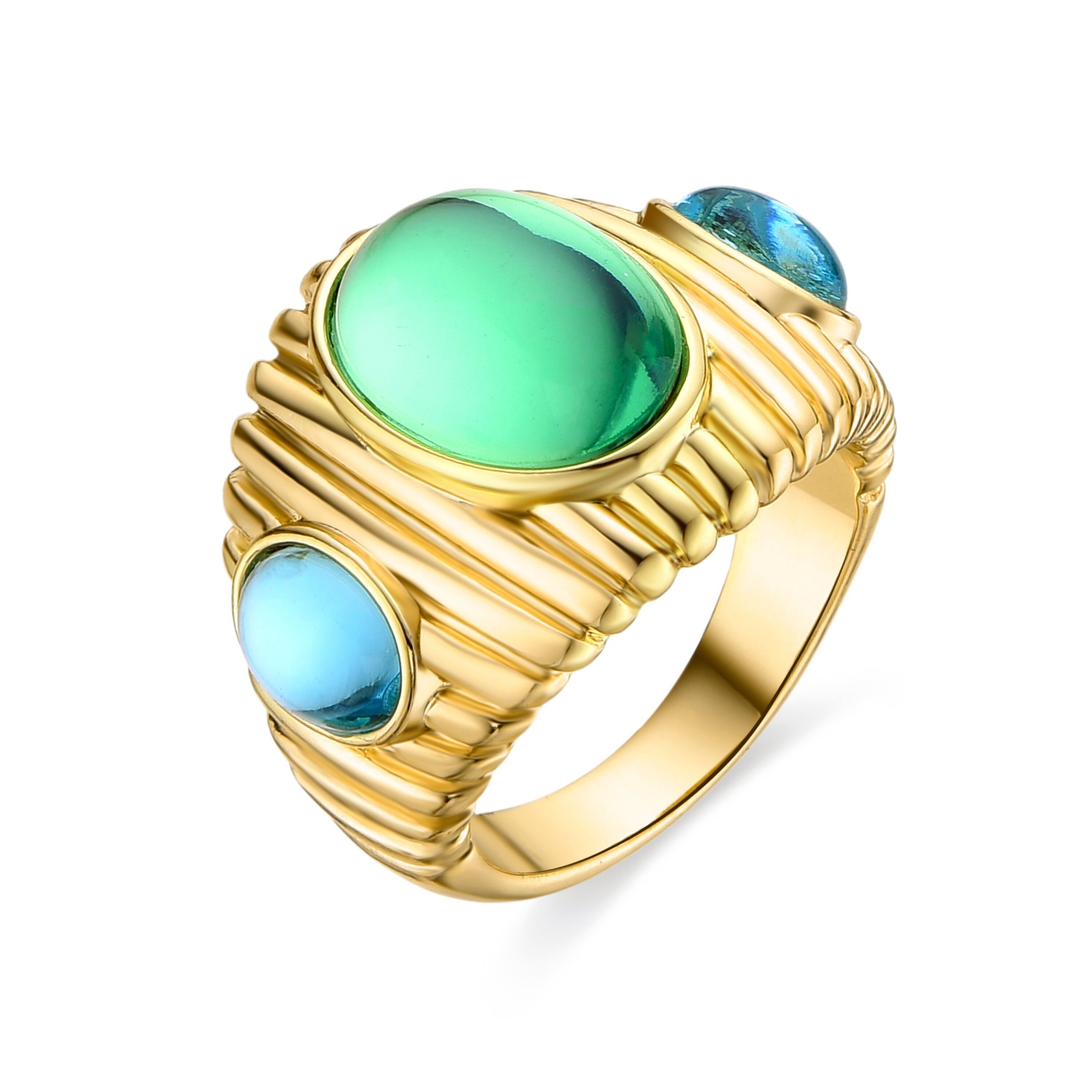 Anello in cristallo multicolore rifinito in oro giallo 18 carati - Sirose