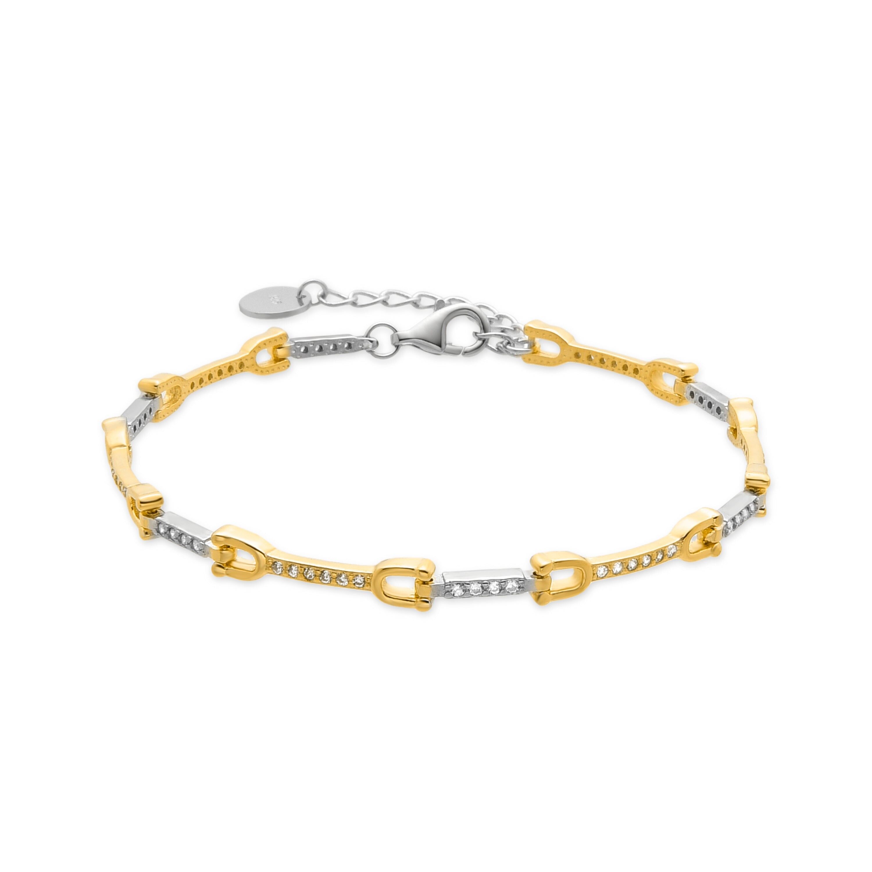 Bracciale in argento sterling 925 con zirconi lucenti rifinito in oro giallo 18 carati - Azhla