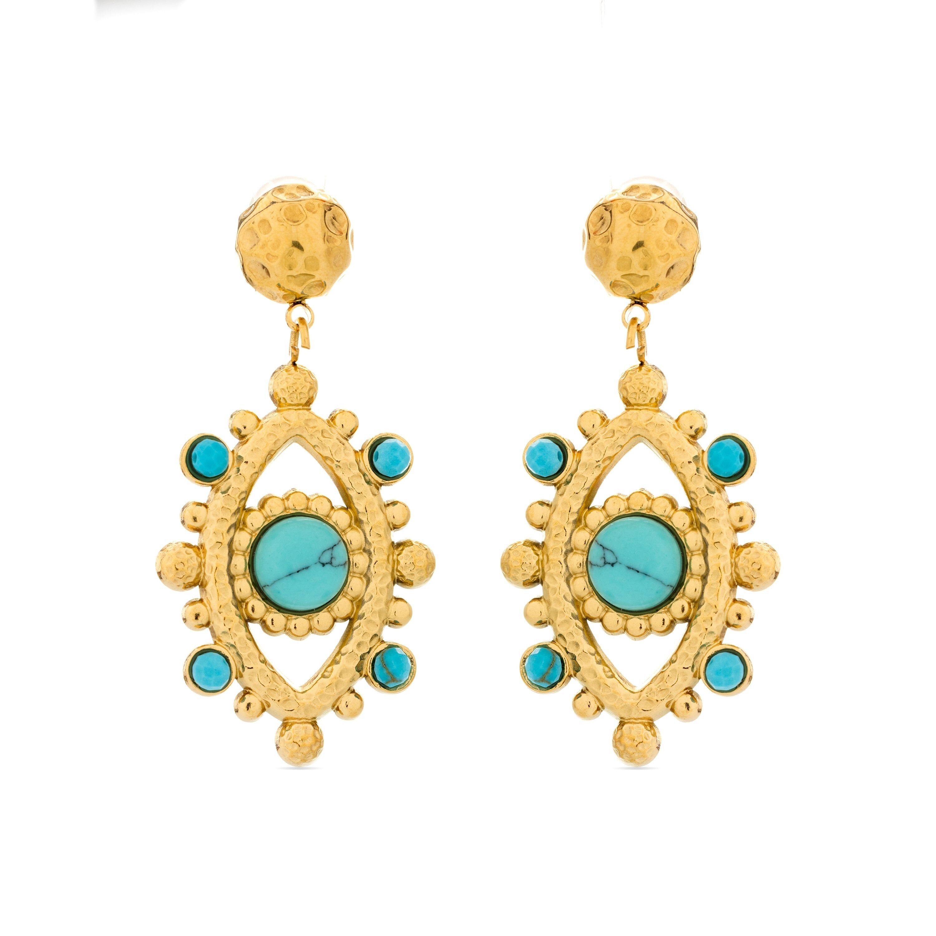 Orecchini con turchese rifiniti in oro giallo 18 carati - Romde
