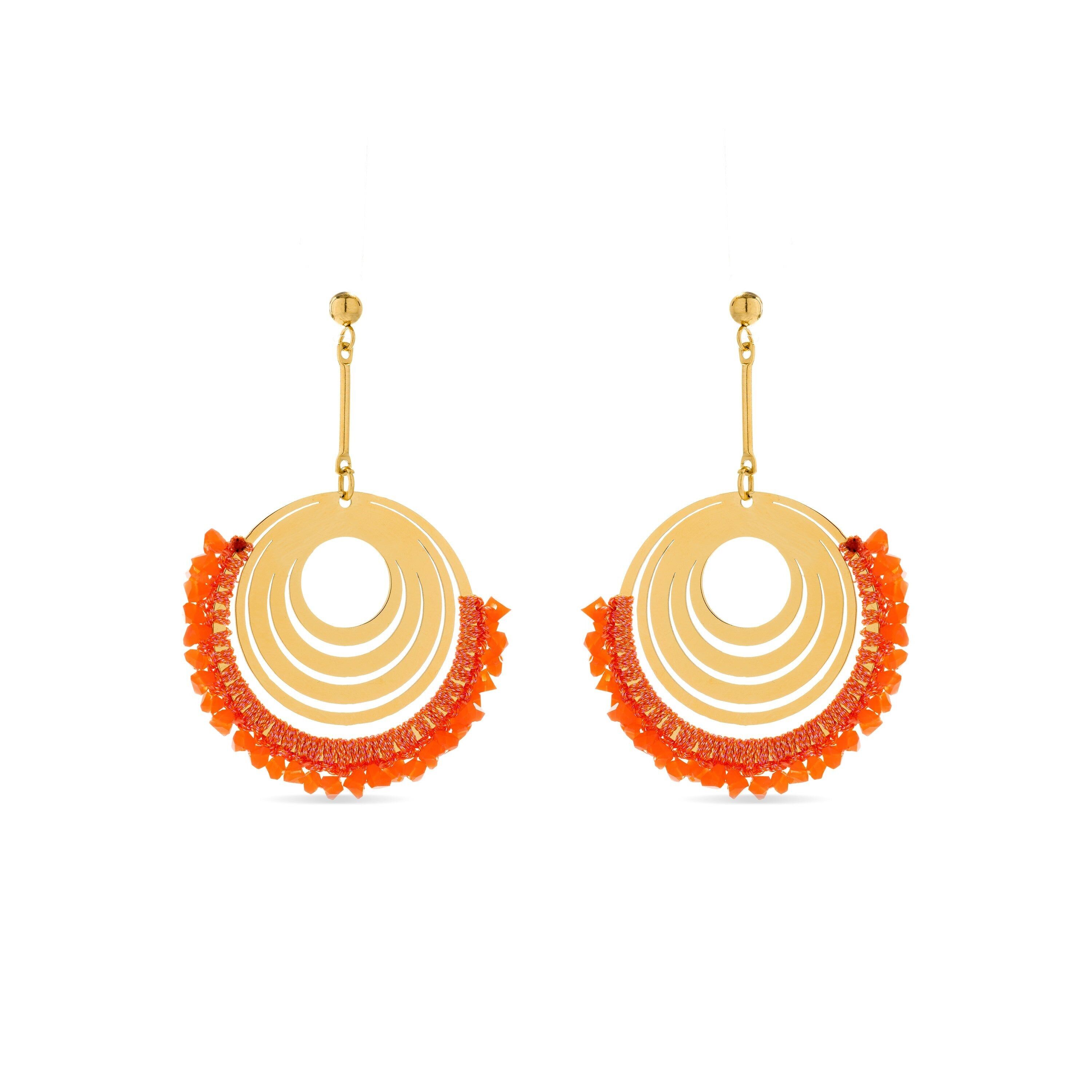 Orecchini in corallo rifiniti in oro giallo 18 carati - Ishio