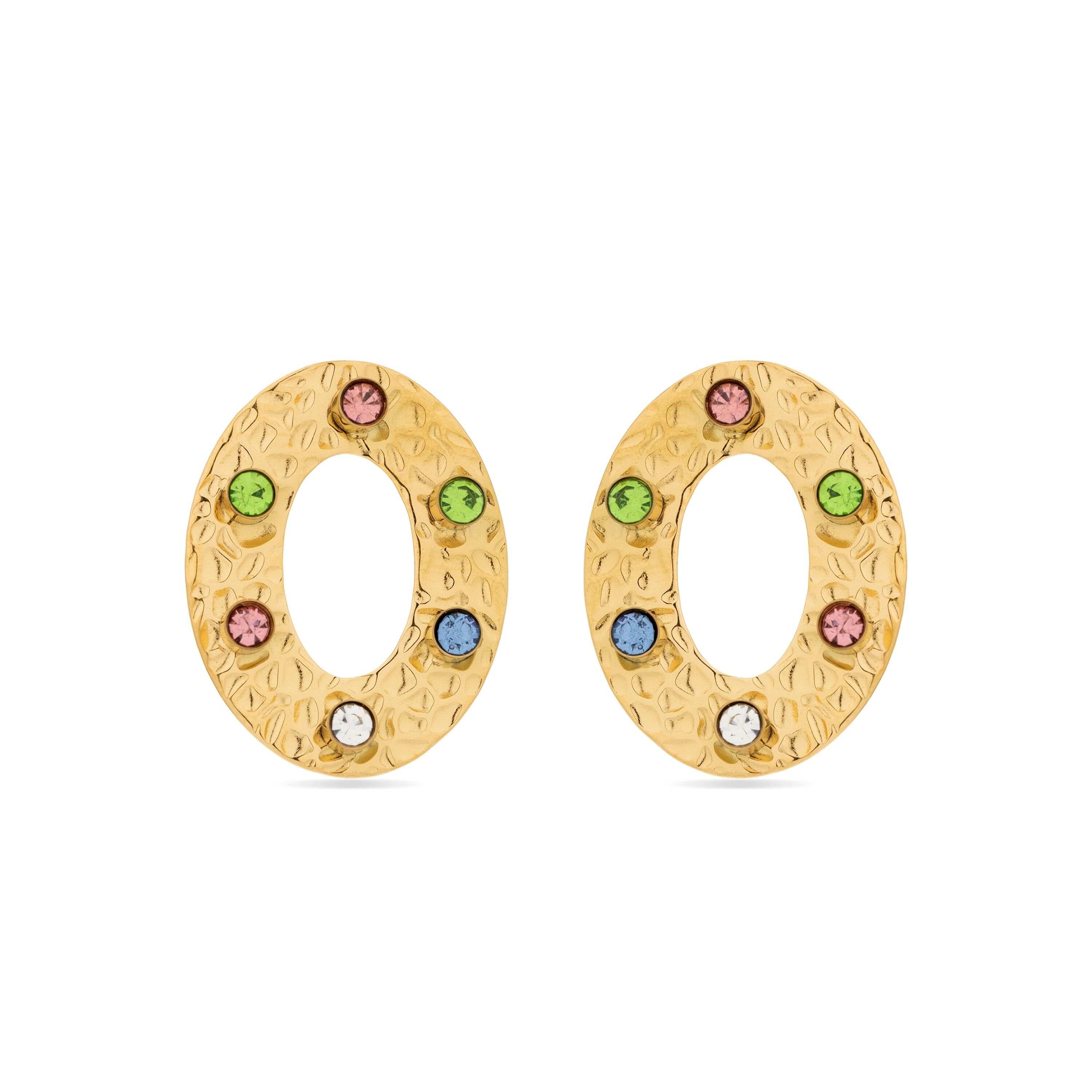 Orecchini con zirconi multicolori rifiniti in oro giallo 18 carati - Nanful