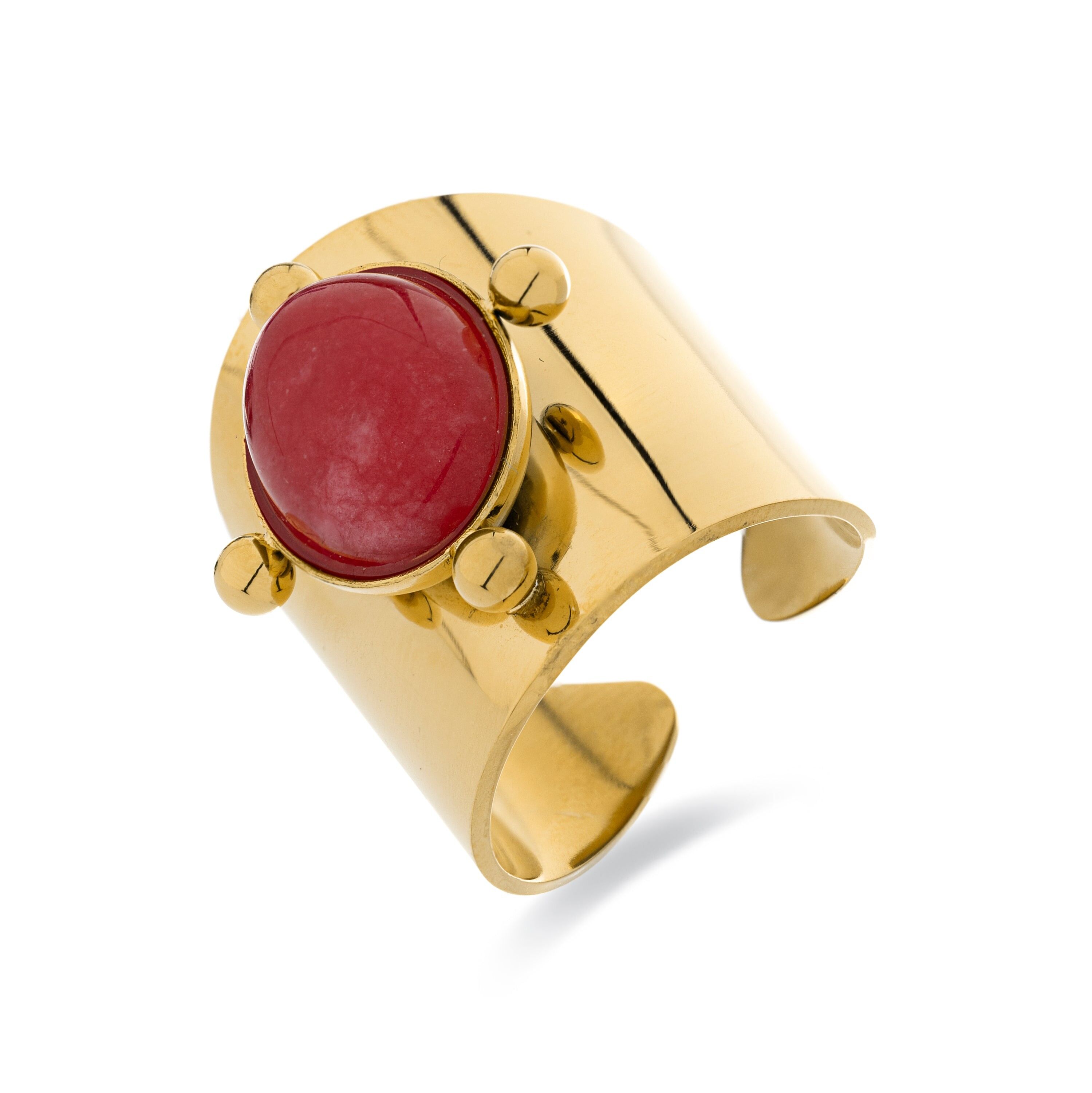 Anello in corallo rifinito in oro giallo 18 carati - Euvia