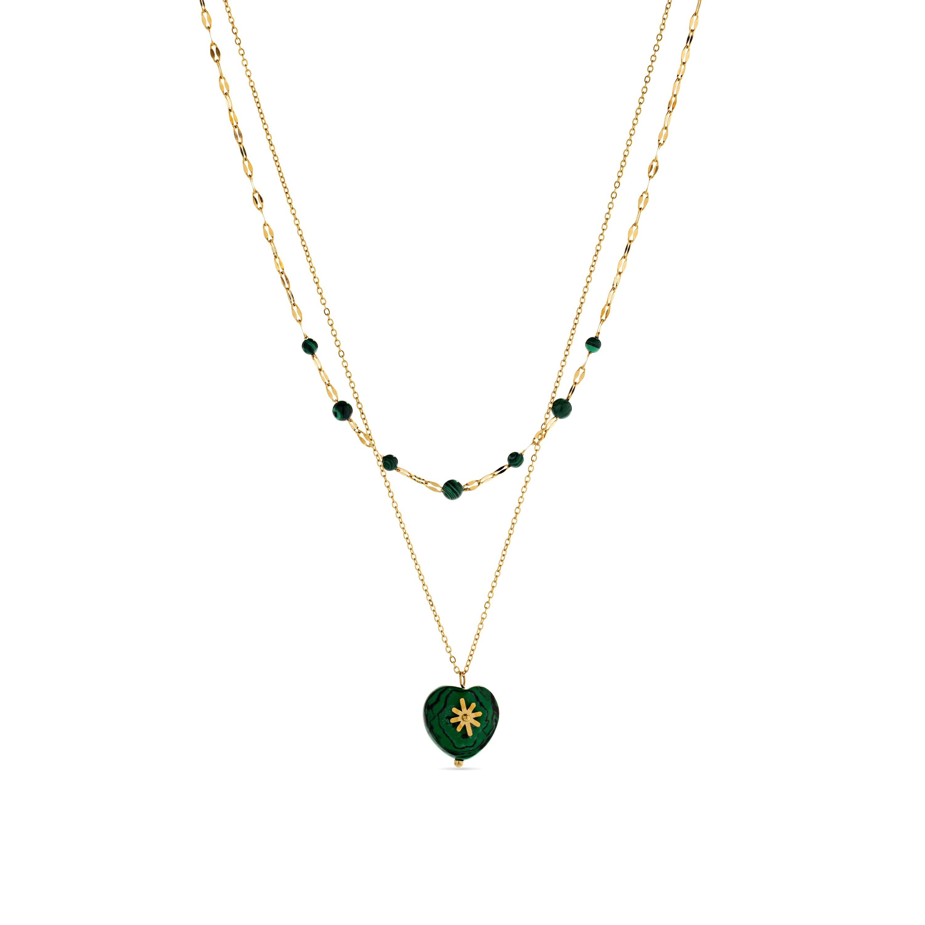 Collana in malachite rifinita in rodio - Besya