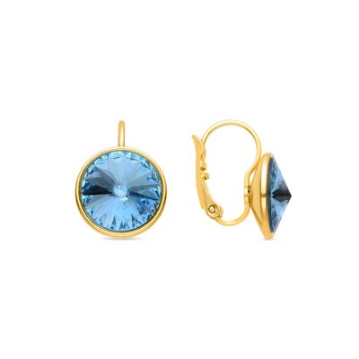Boucles d'oreilles en cristal bleu finies en or jaune 18 carats - Rusira