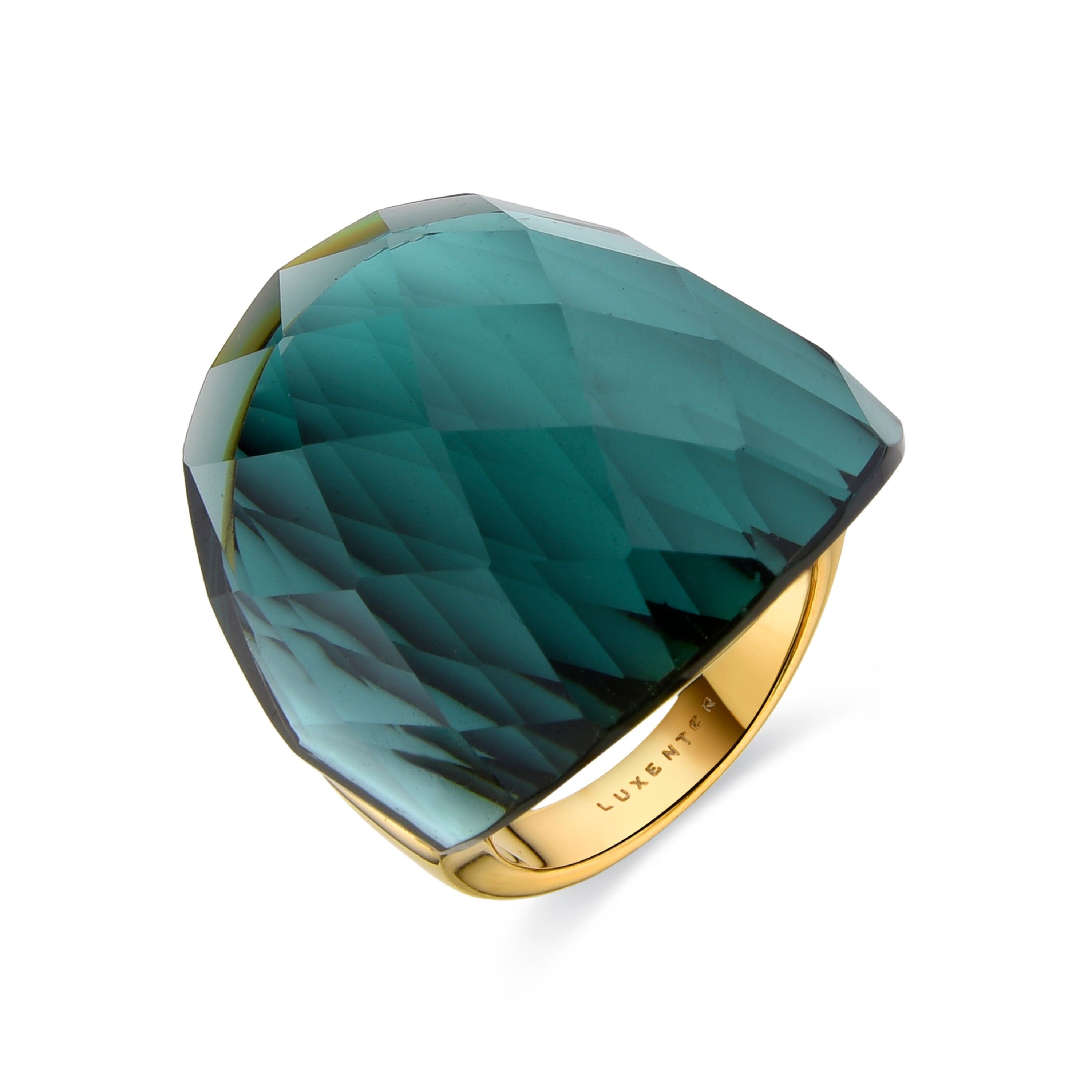 Anillo con Cuarzo Hidrotermal Onix acabado en oro amarillo de 18k - Tak