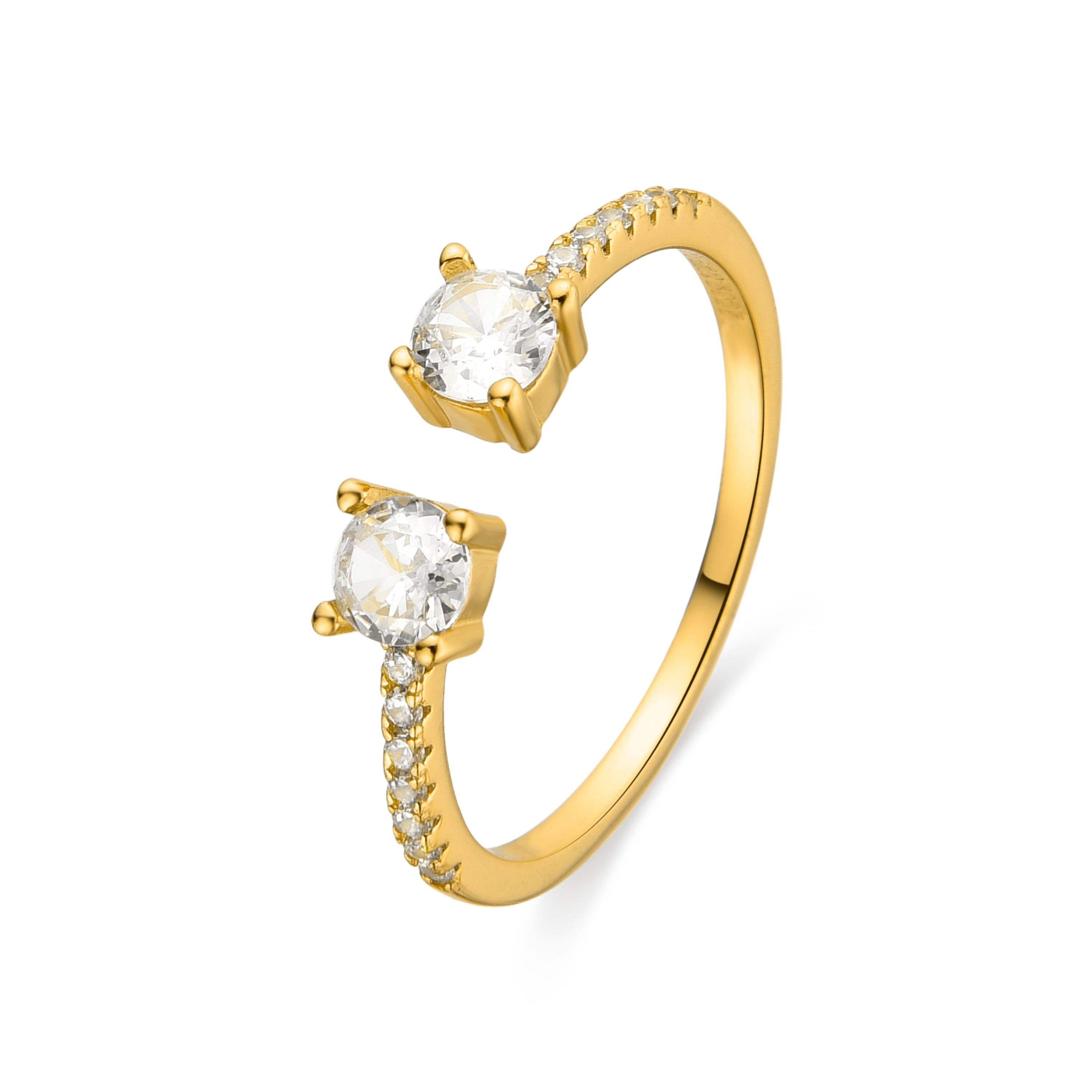 Anello in argento sterling 925 e zirconi lucenti rifinito in oro giallo 18 carati - Kaio