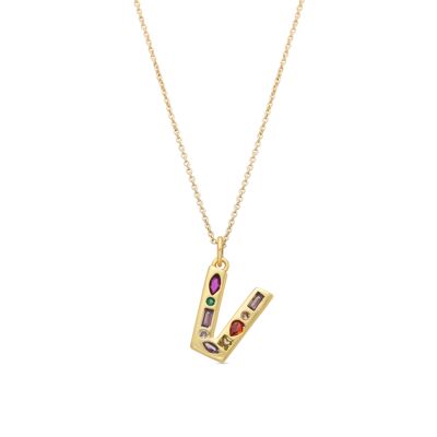 Necklace with Multicolor Zirconia 18k gold finish - Alphabet