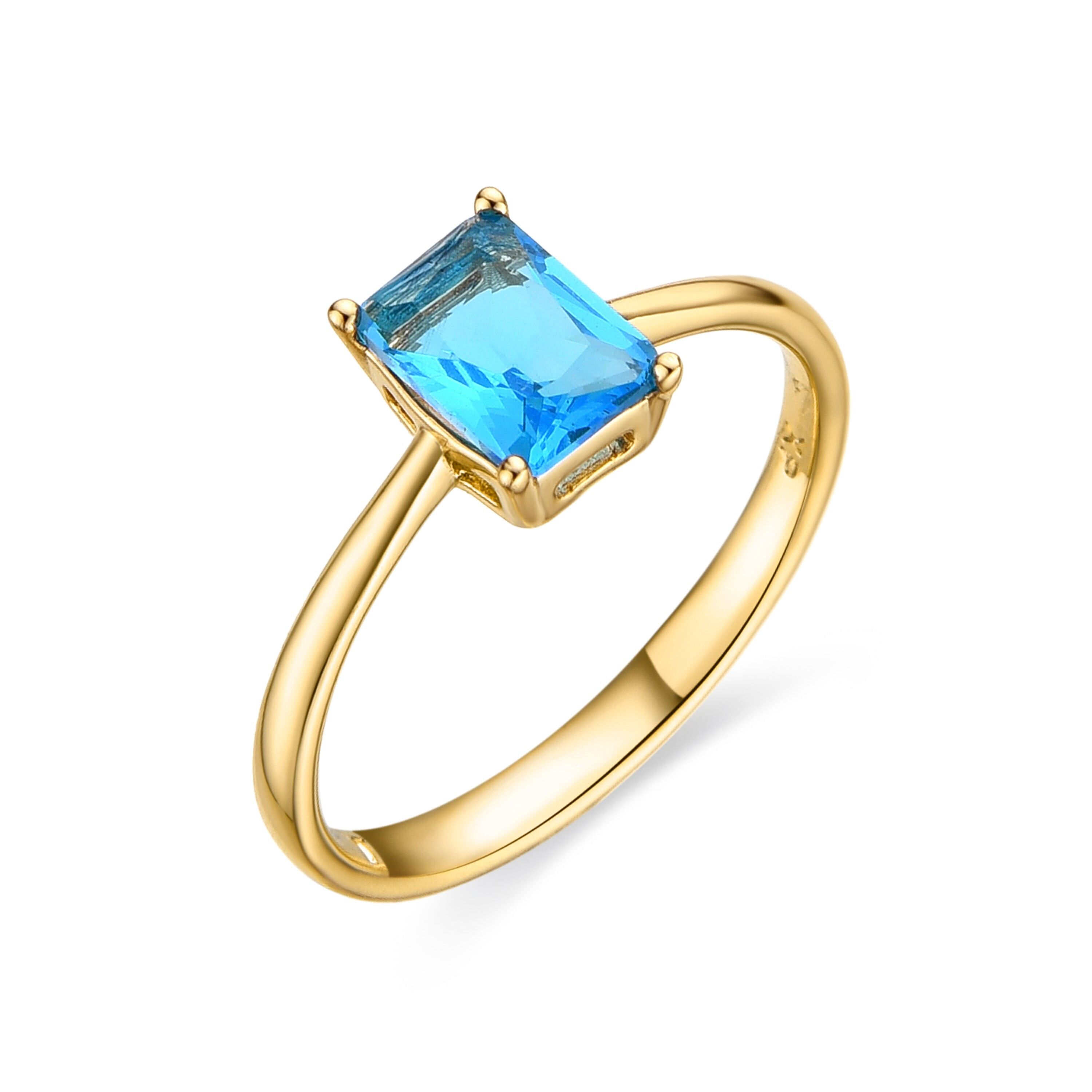 LUXNTER Ring mit Aquamarin-Zirkonia, 18-Karat-Gold-Finish – Ehusra