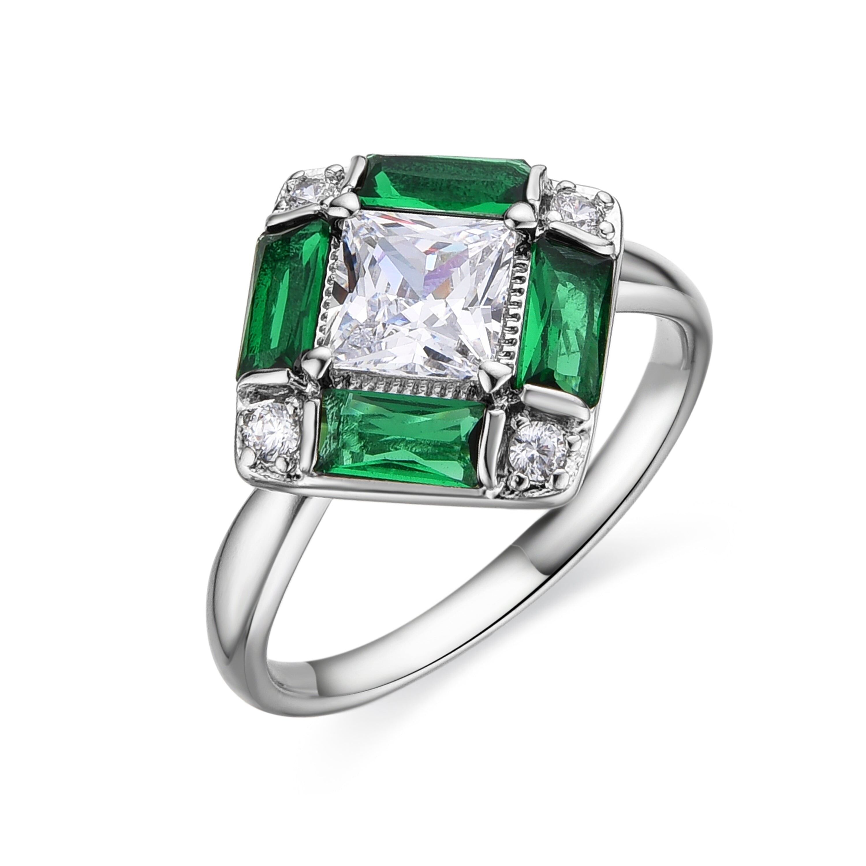 LUXNTER Anillo con Circonita Esmeralda acabado plata - Nois