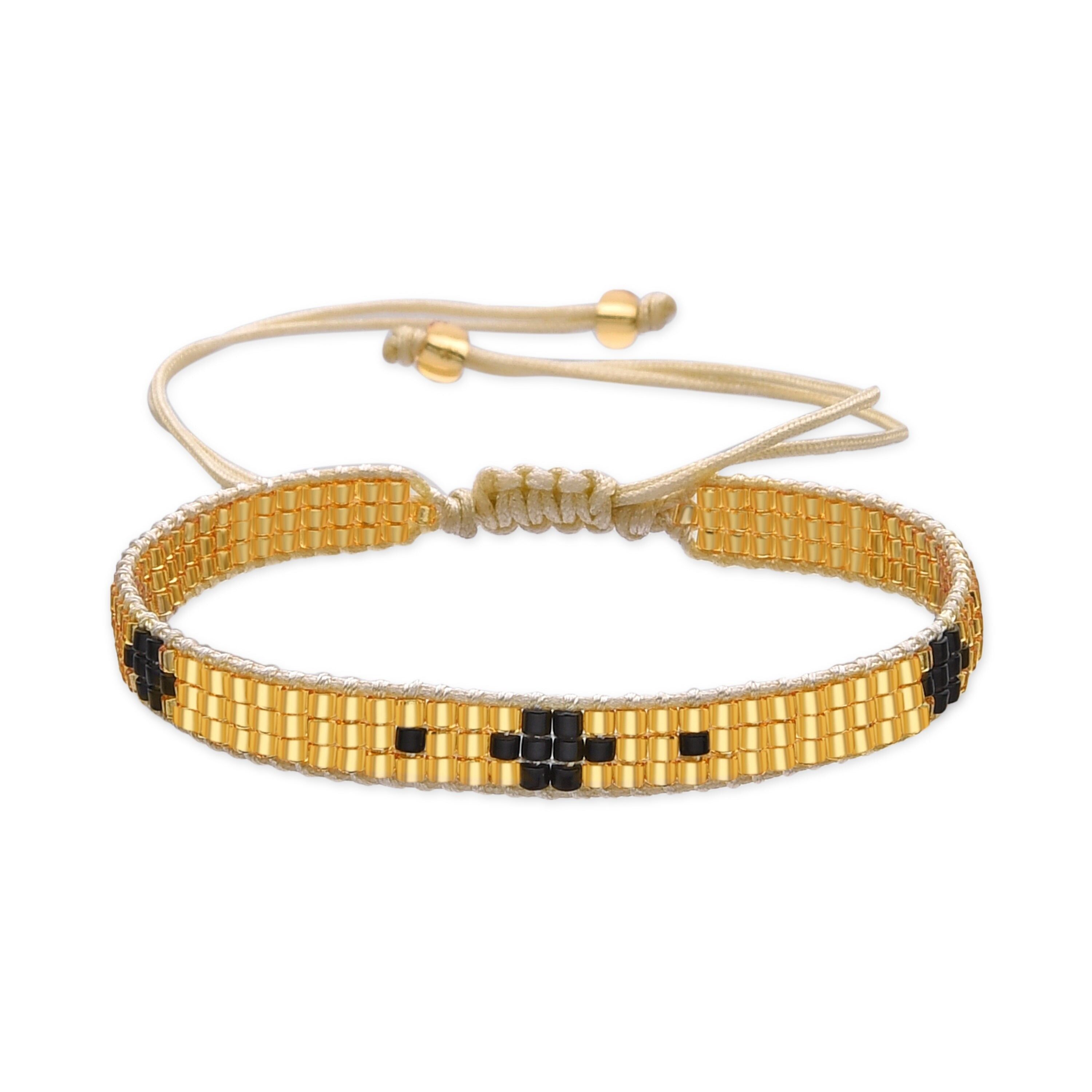 Armband mit schwarzem Kristall und 18-Karat-Gold-Finish – Sagruk